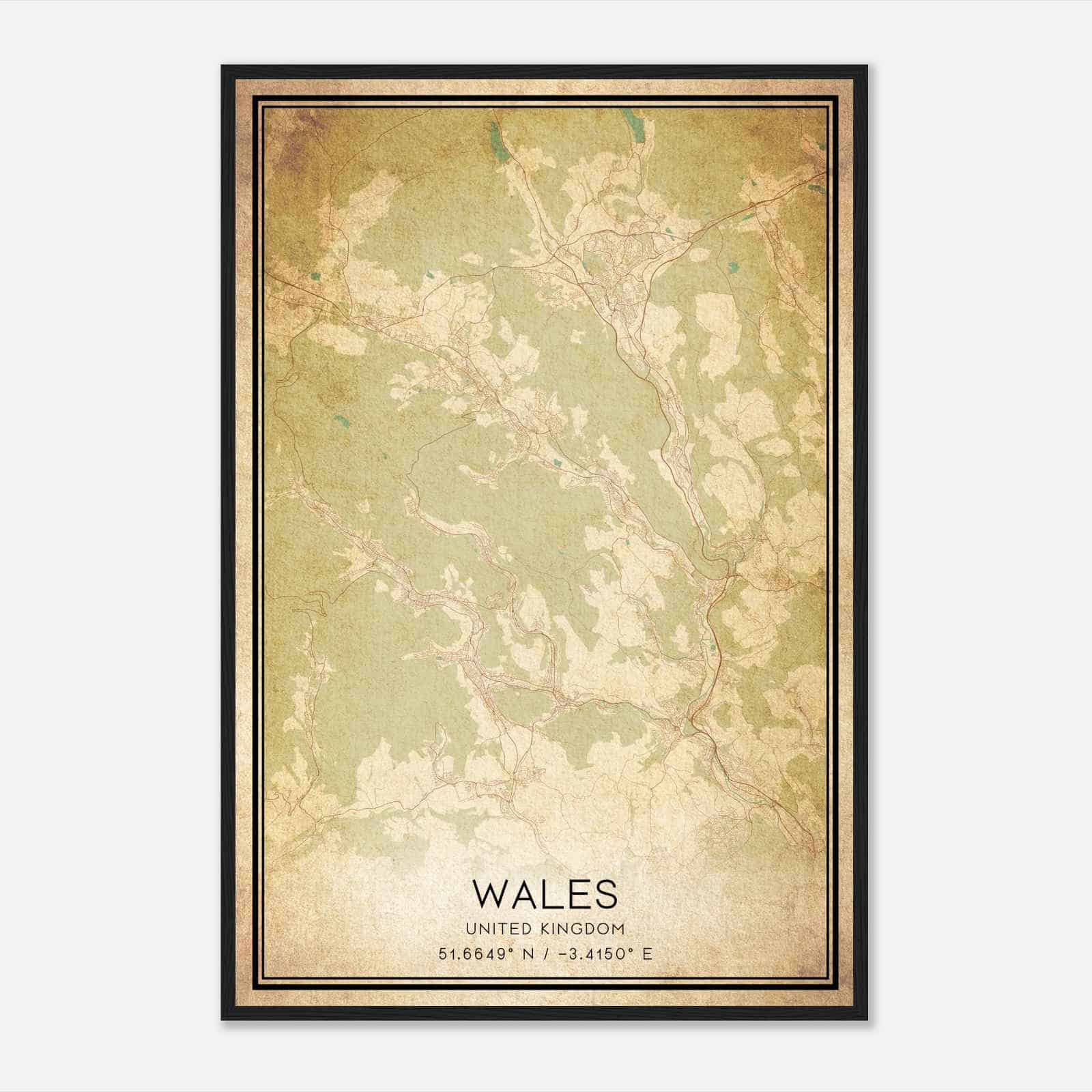 Vintage Rhondda United Kingdom Map Poster, Rhondda City Road Wall Art Print