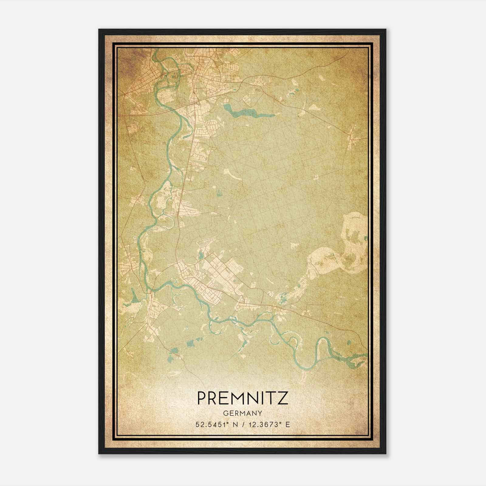 Vintage Premnitz Germany Map Poster, Premnitz City Road Wall Art Print