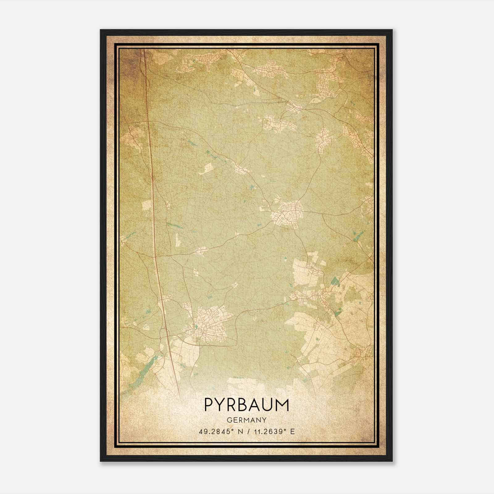 Vintage Pyrbaum Germany Map Poster, Pyrbaum City Road Wall Art Print