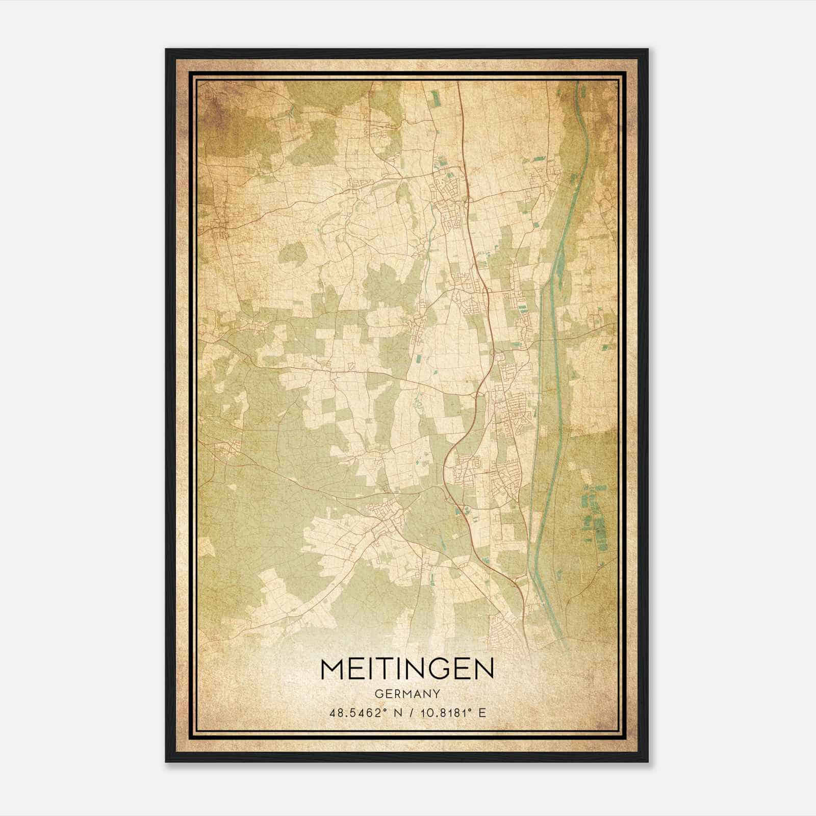 Vintage Meitingen Germany Map Poster, Meitingen City Road Wall Art Print