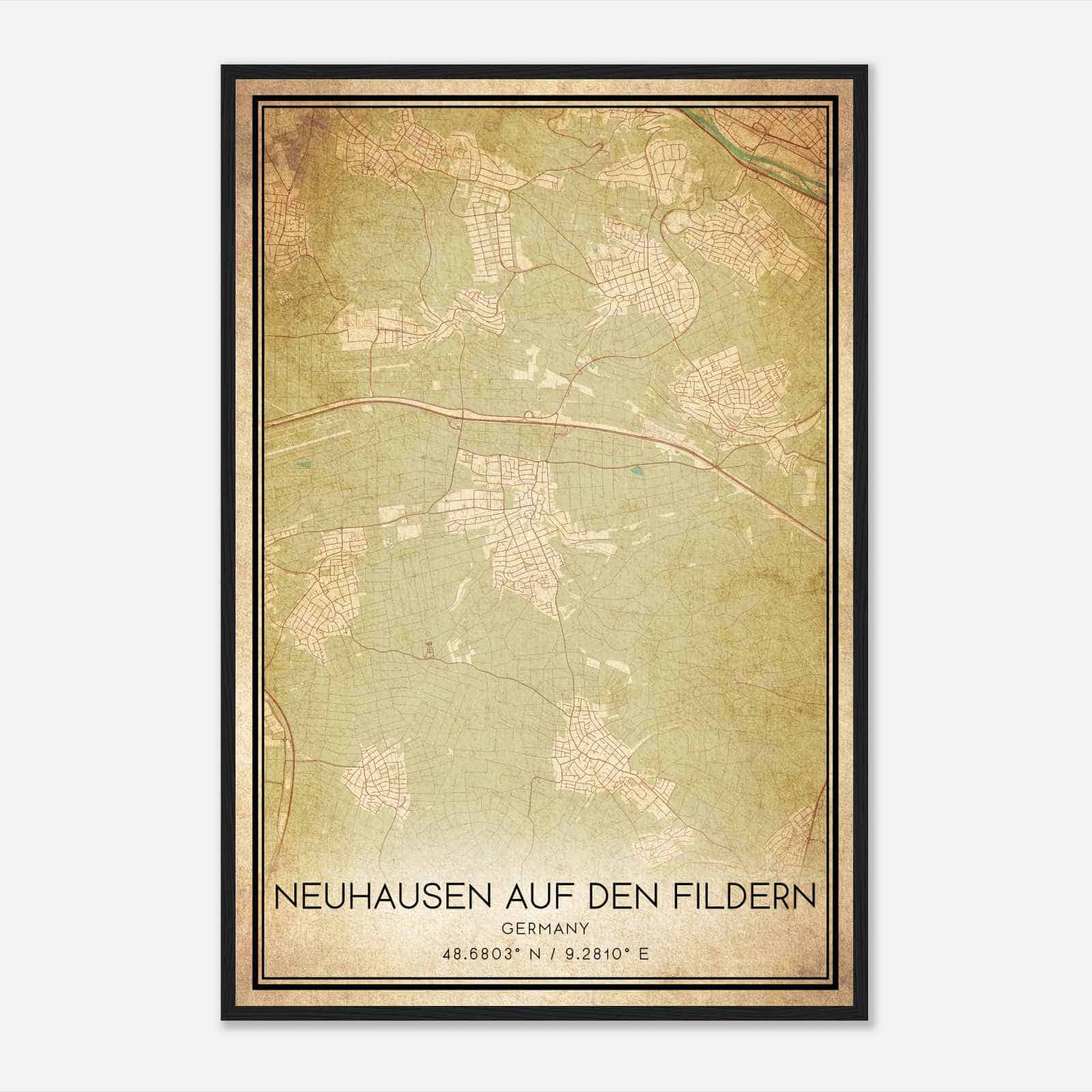 Vintage Neuhausen auf den Fildern Germany Map Poster, Neuhausen auf den Fildern City Road Wall Art Print