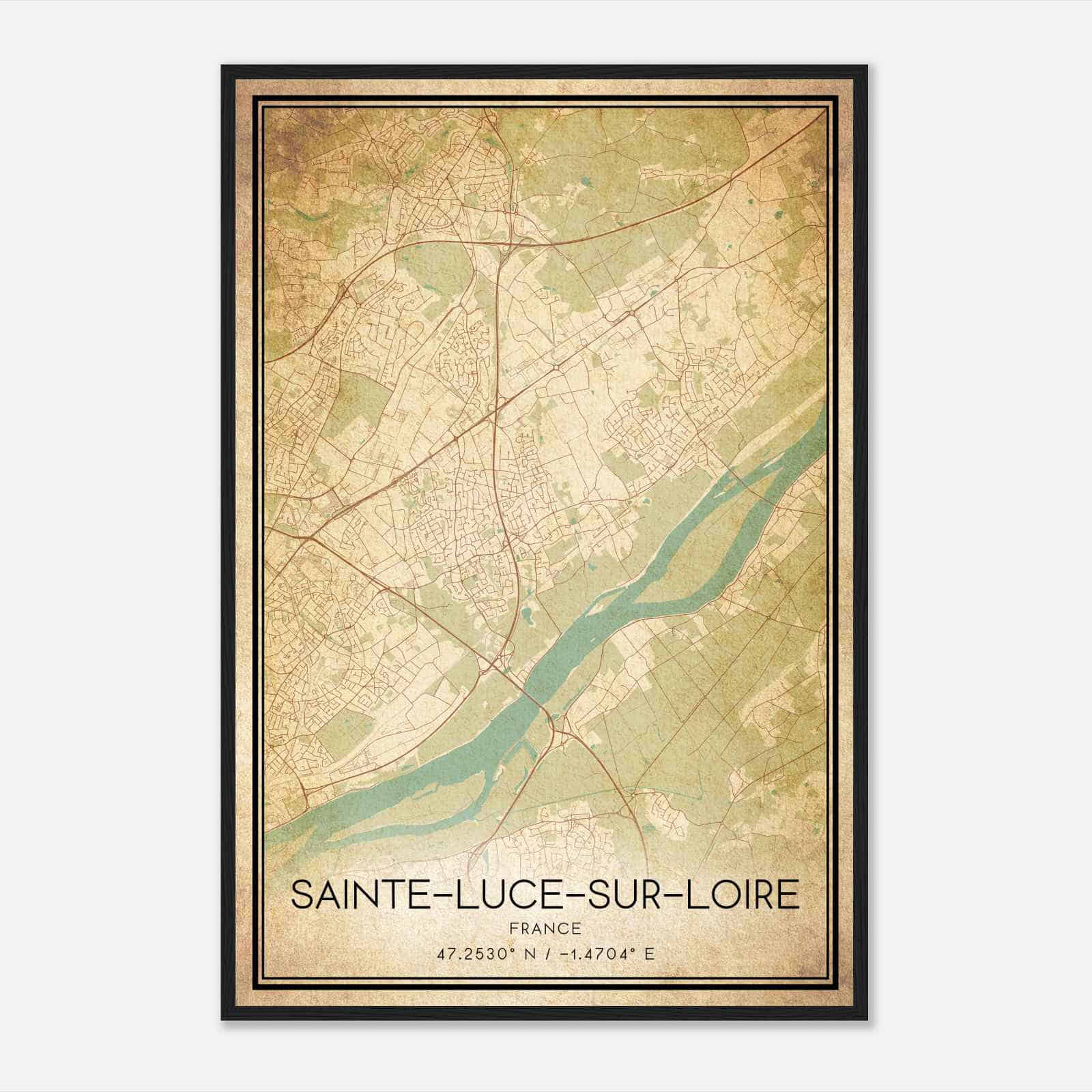Vintage Sainte-Luce-sur-Loire France Map Poster, Sainte-Luce-sur-Loire City Road Wall Art Print