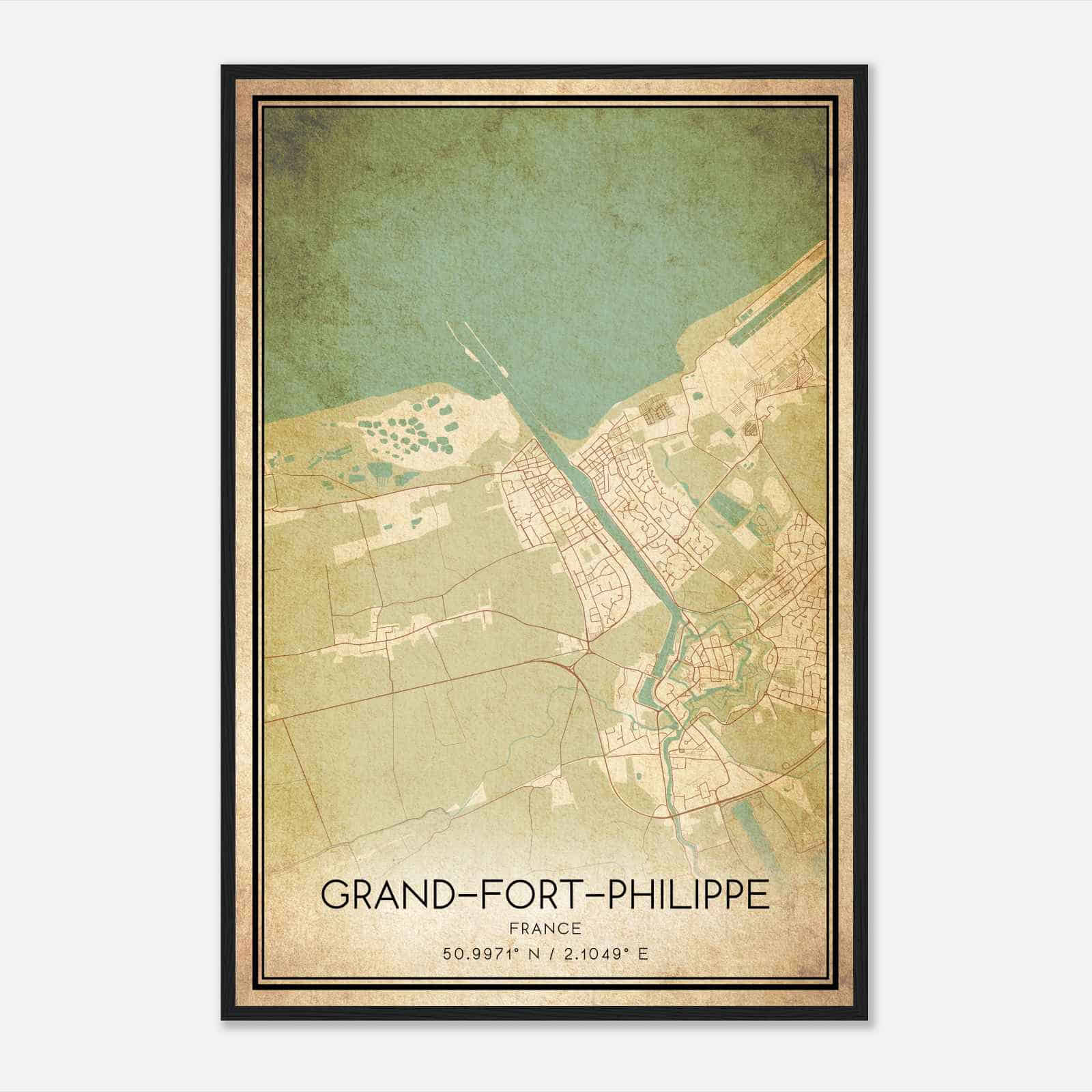 Vintage Grand-Fort-Philippe France Map Poster, Grand-Fort-Philippe City Road Wall Art Print