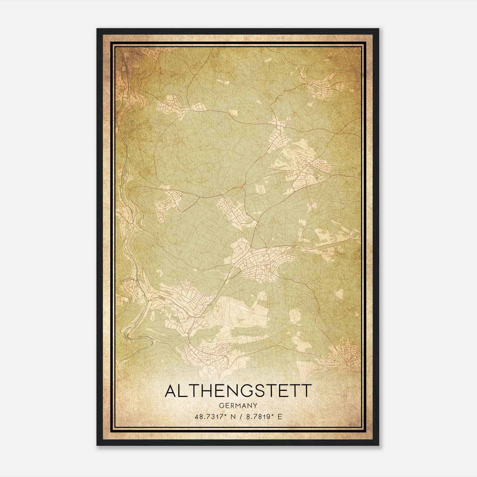 Vintage Althengstett Germany Map Poster, Althengstett City Road Wall Art Print