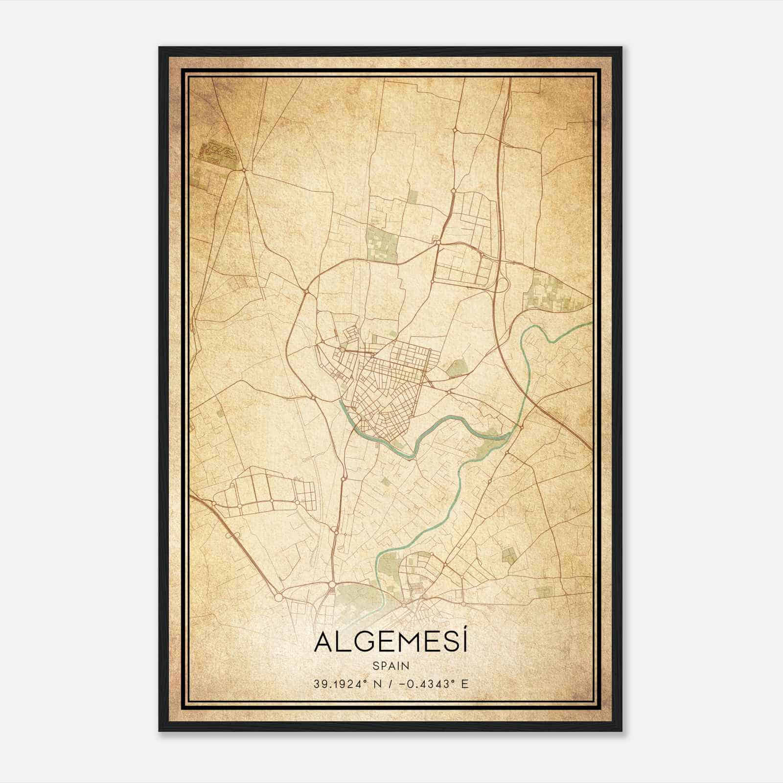 Vintage Algemesi Spain Map Poster, Algemesi City Road Wall Art Print