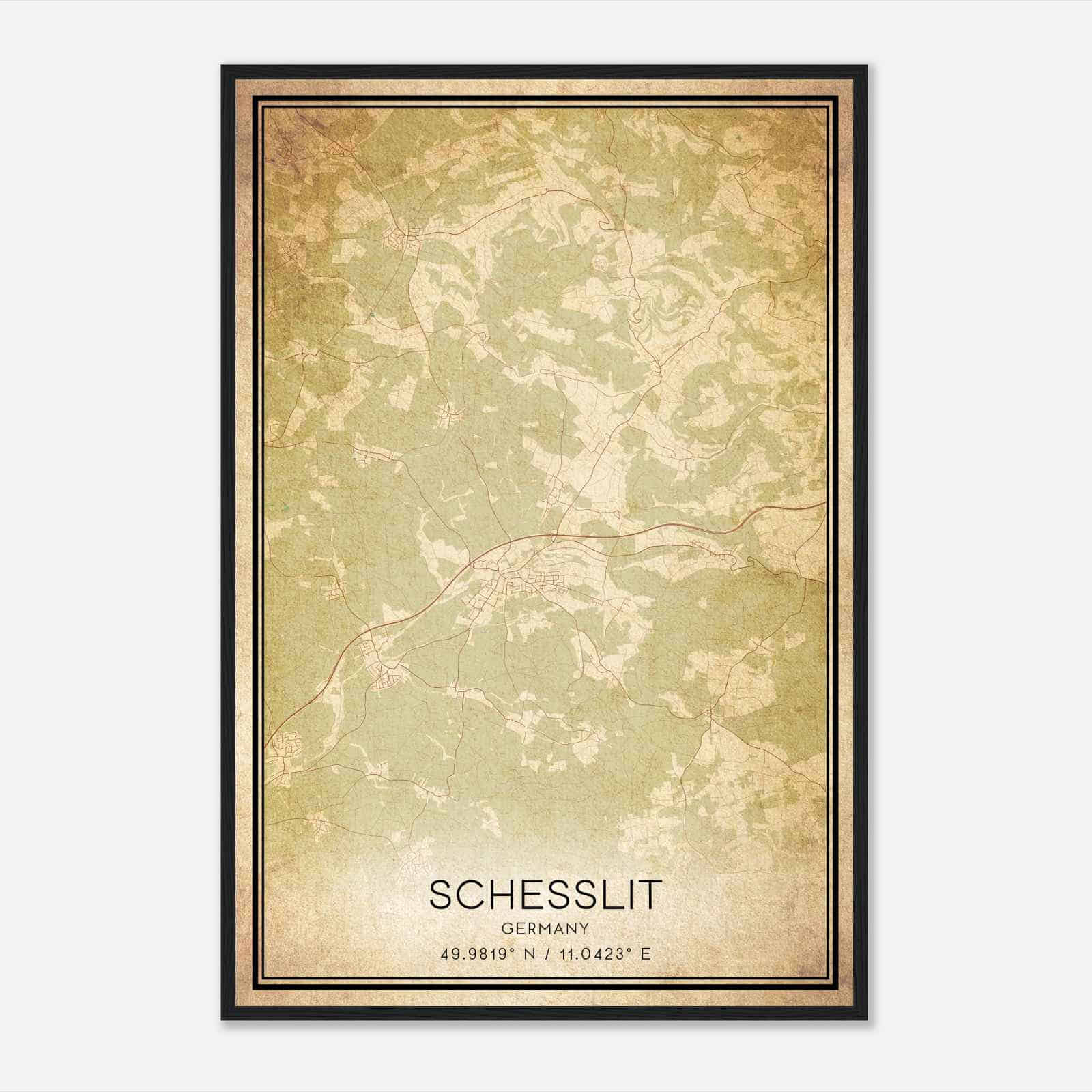 Vintage Schesslitz Germany Map Poster, Schesslitz City Road Wall Art Print