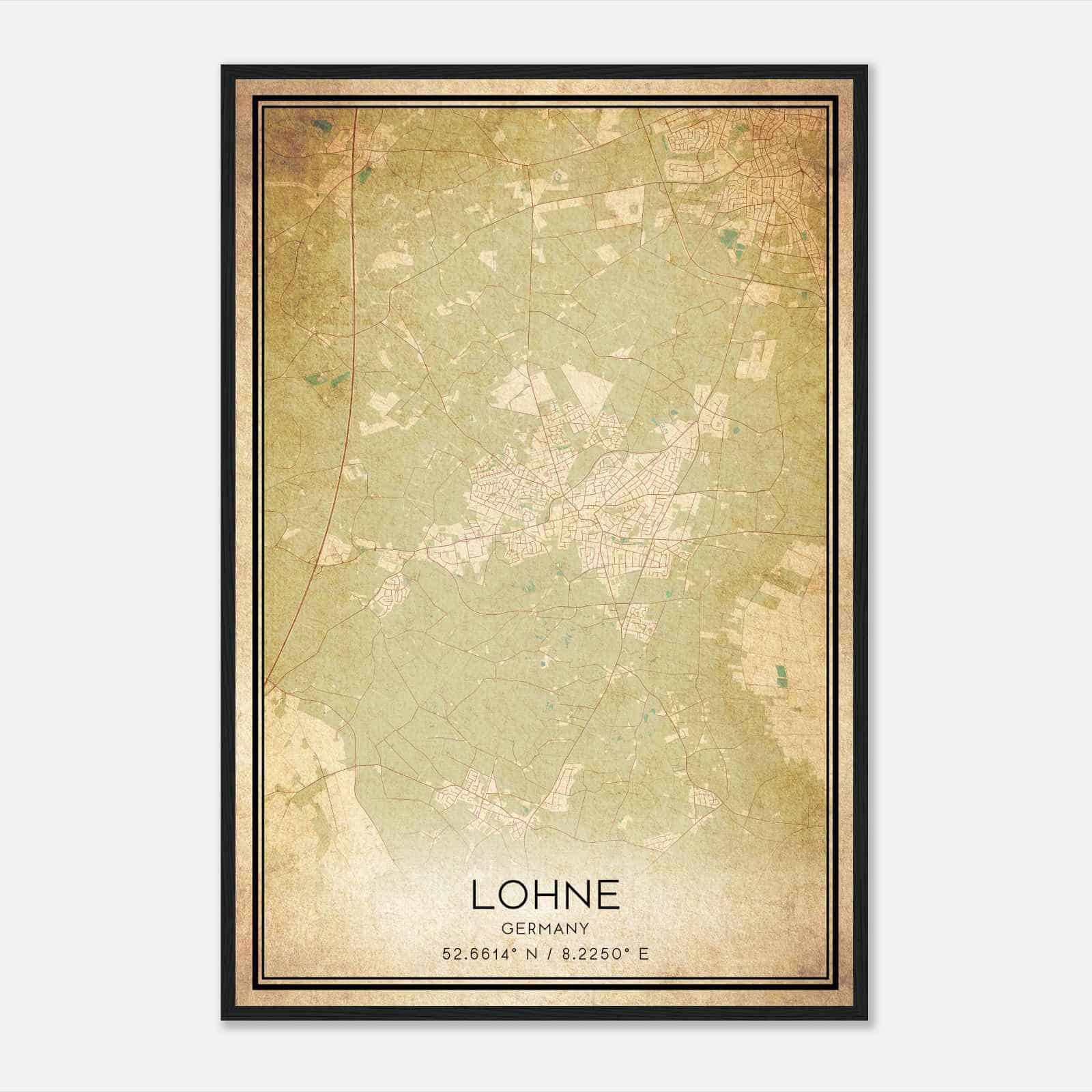 Vintage Lohne Germany Map Poster, Lohne City Road Wall Art Print