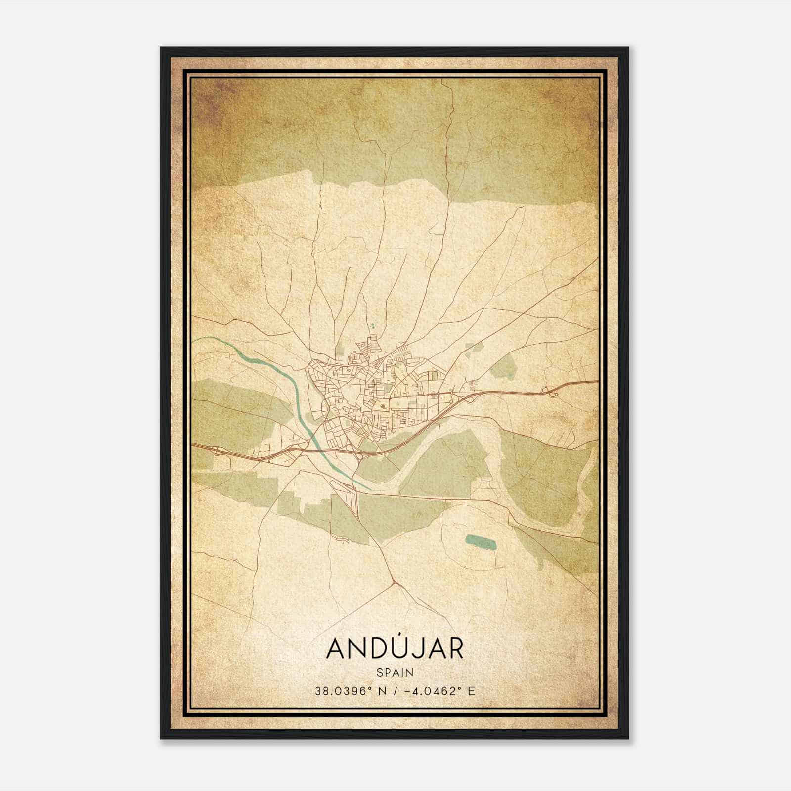 Vintage Andujar Spain Map Poster, Andujar City Road Wall Art Print