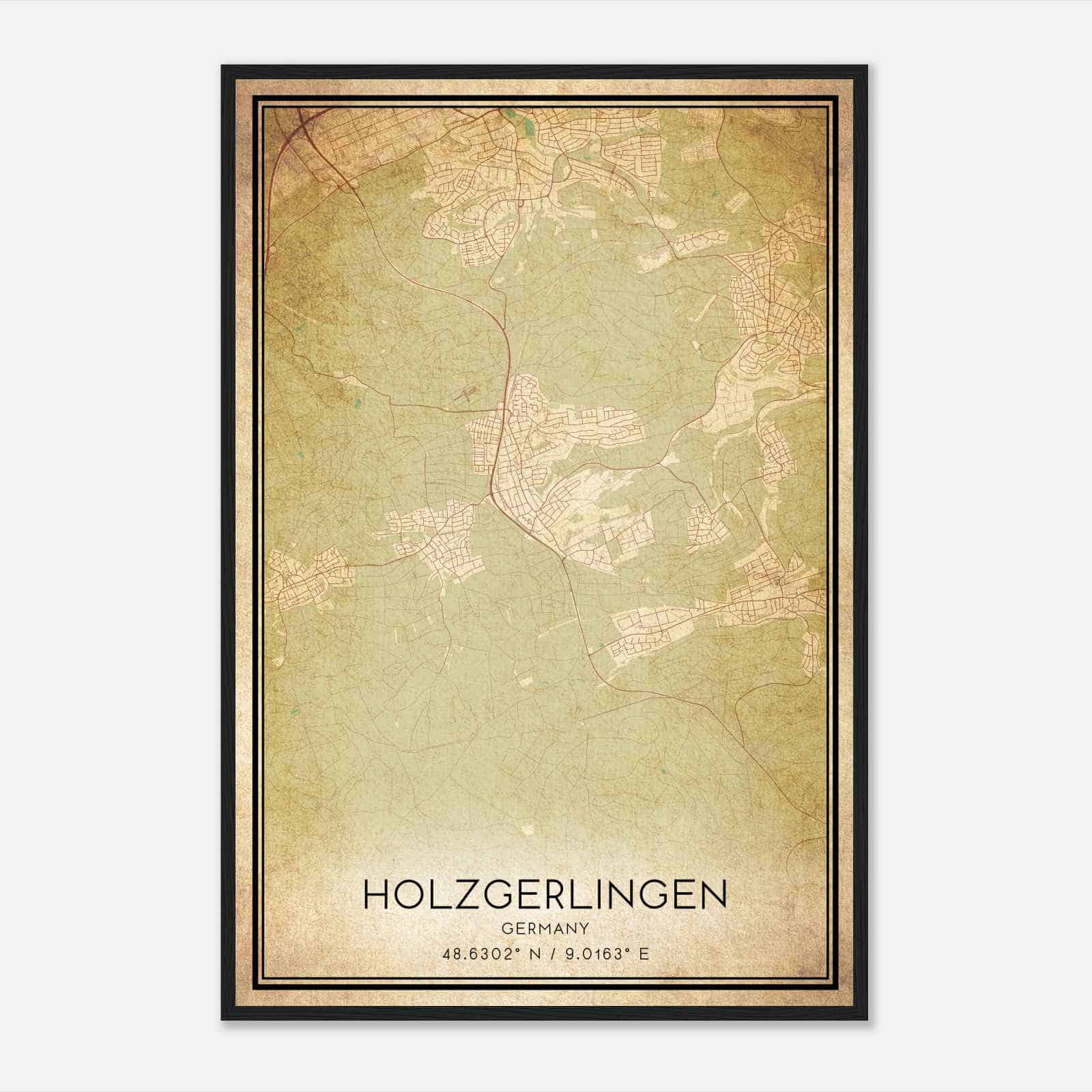Vintage Holzgerlingen Germany Map Poster, Holzgerlingen City Road Wall Art Print