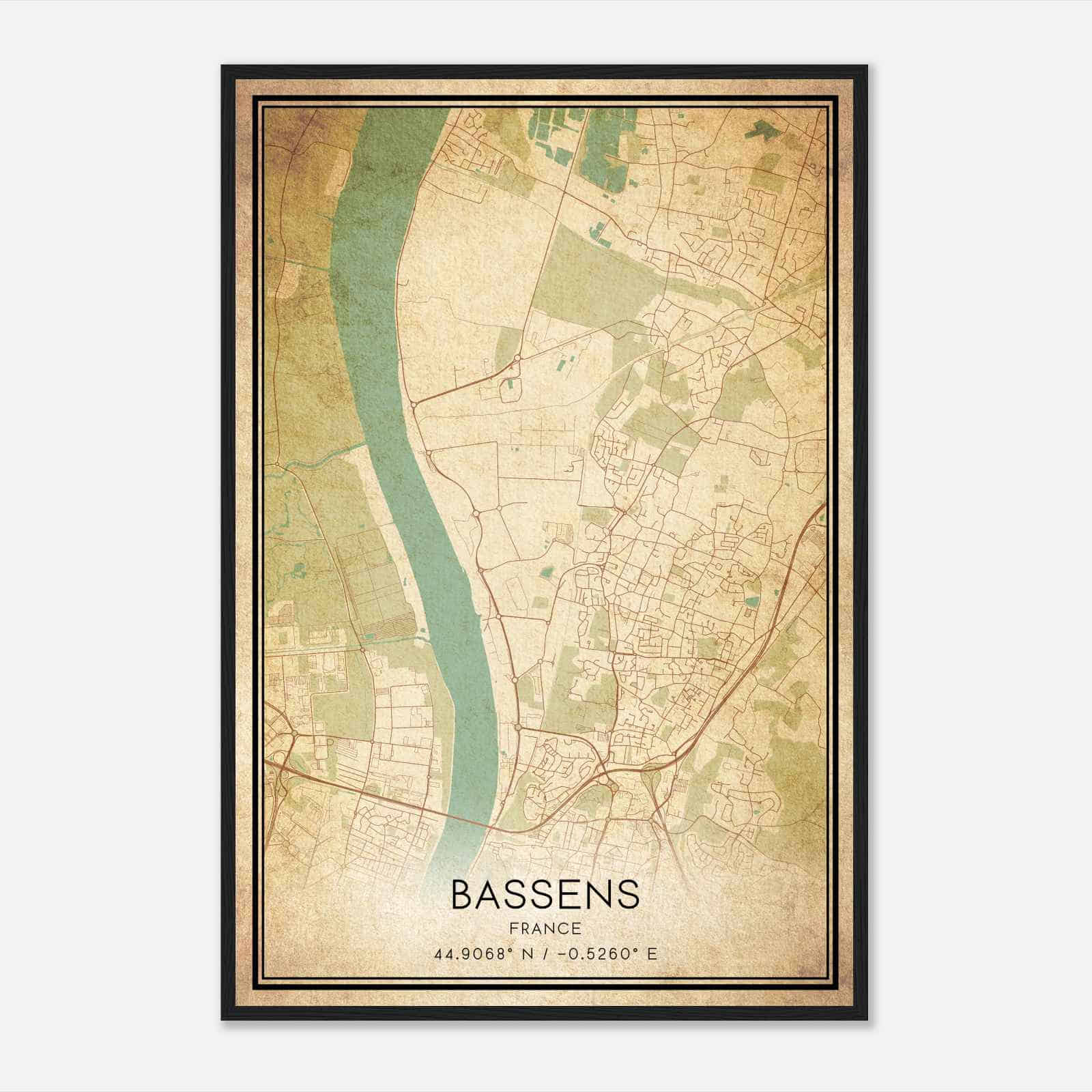 Vintage Bassens France Map Poster, Bassens City Road Wall Art Print