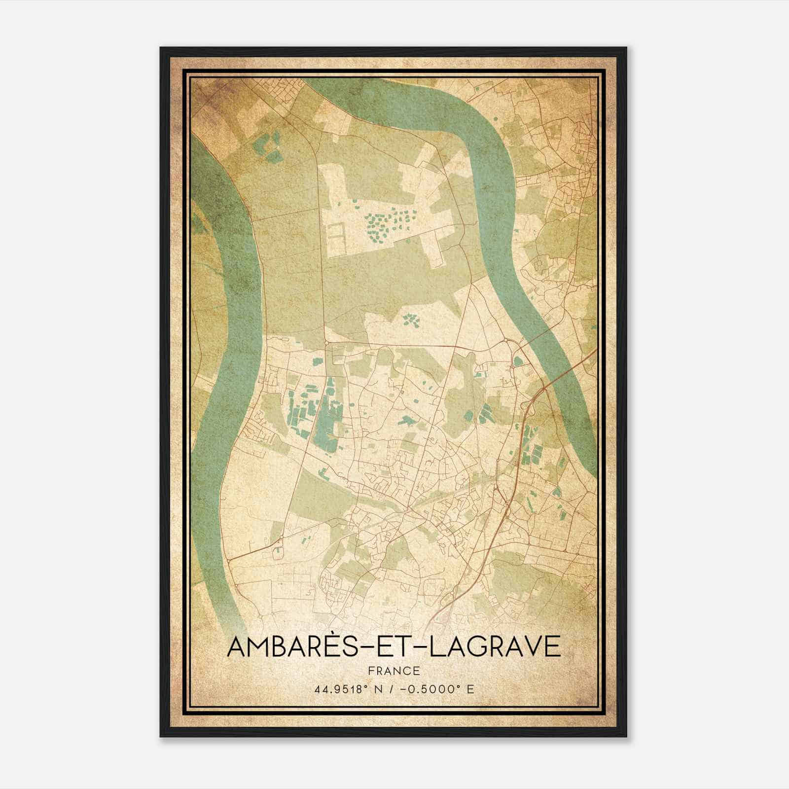 Vintage Ambares-et-Lagrave France Map Poster, Ambares-et-Lagrave City Road Wall Art Print