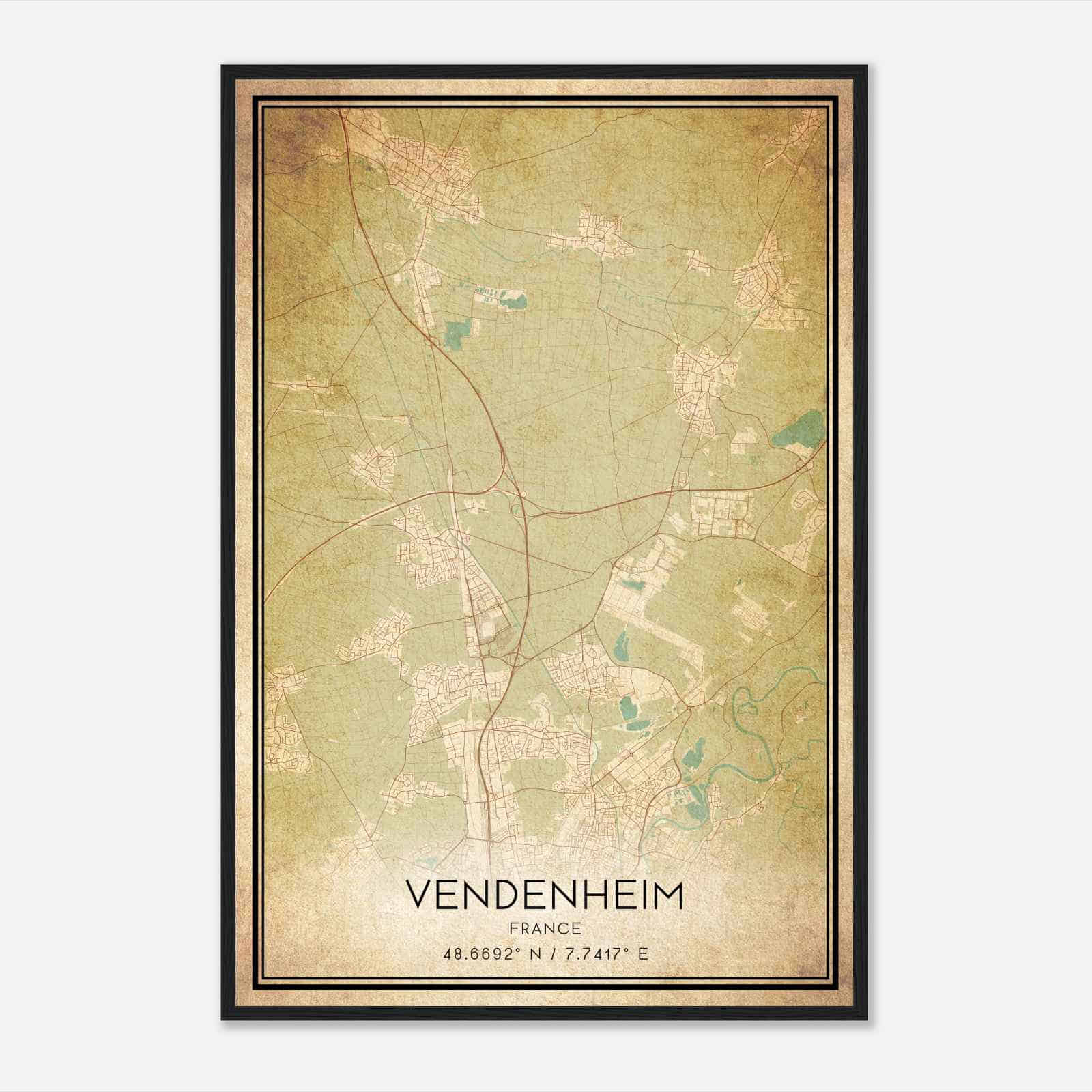 Vintage Vendenheim France Map Poster, Vendenheim City Road Wall Art Print
