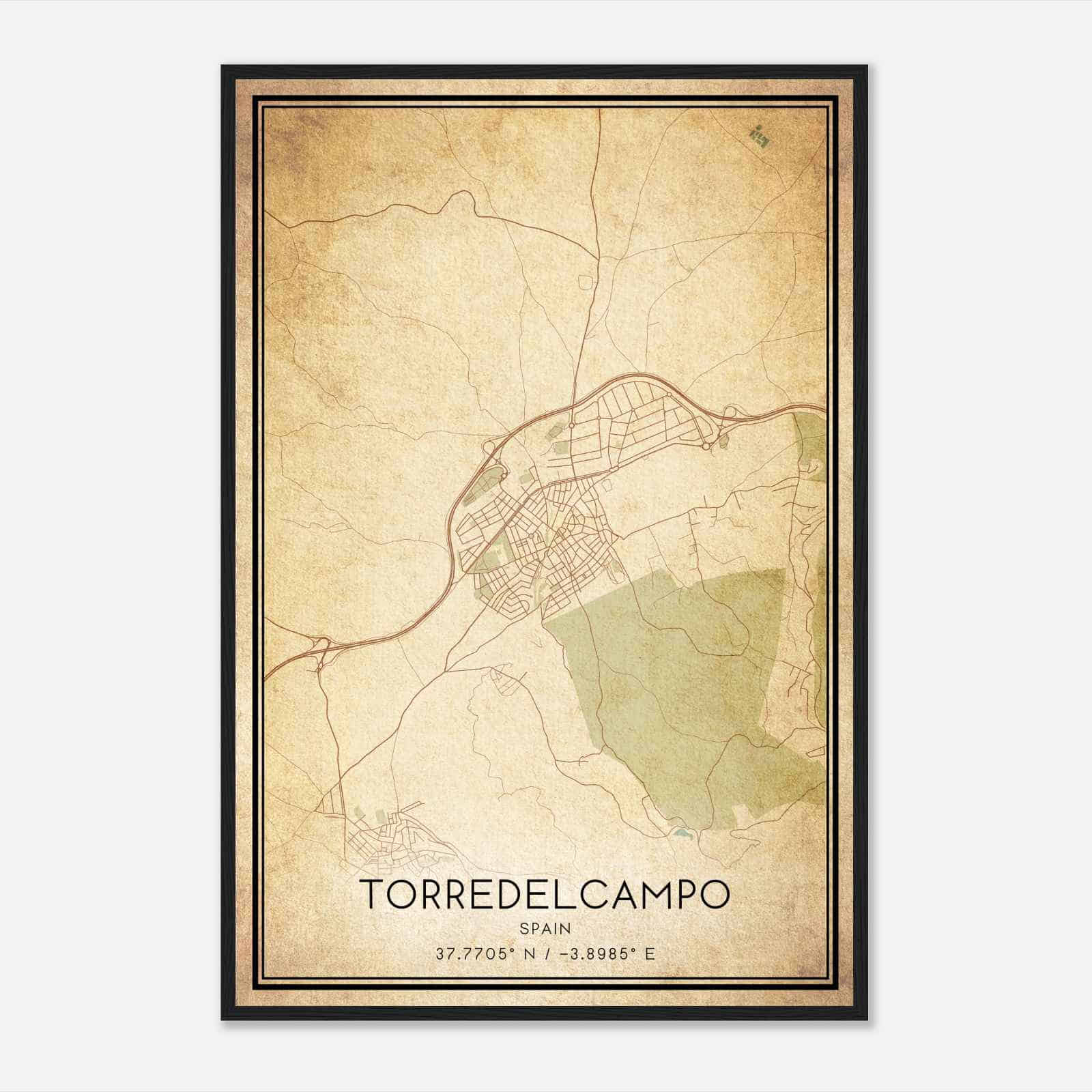 Vintage Torre del Campo Spain Map Poster, Torre del Campo City Road Wall Art Print