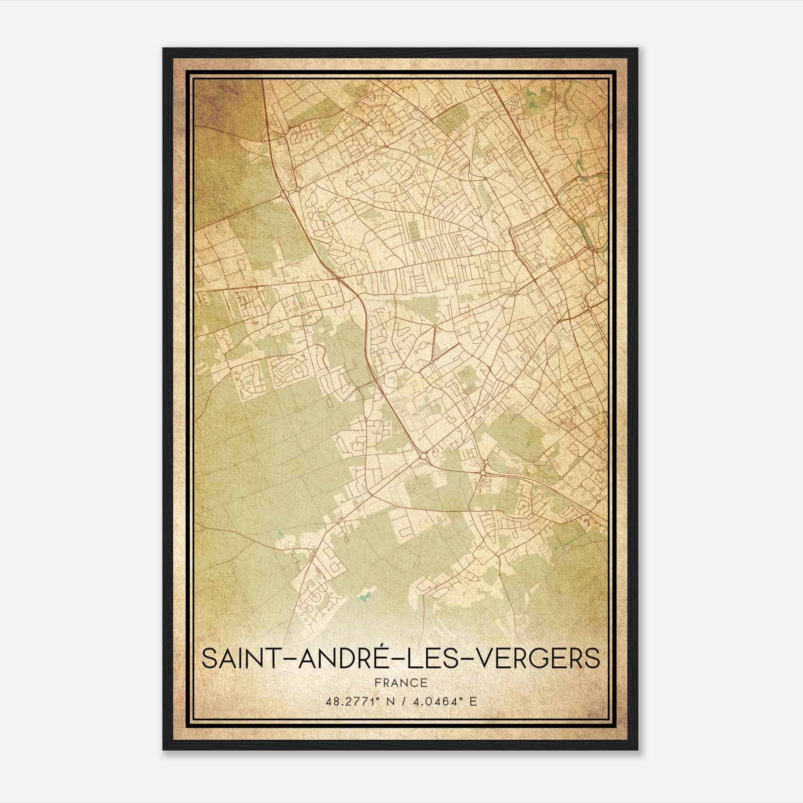Vintage Saint-Andre-les-Vergers France Map Poster, Saint-Andre-les-Vergers City Road Wall Art Print