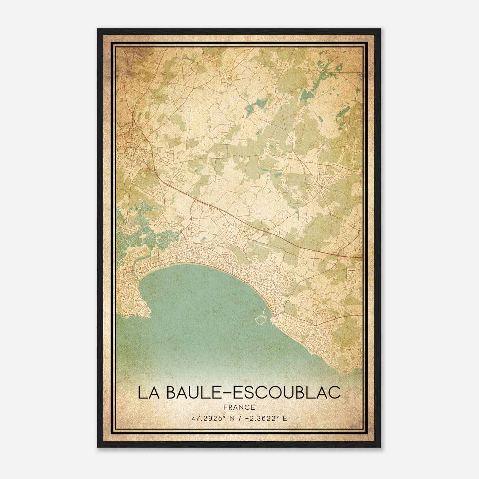 Vintage Escoublac France Map Poster, Escoublac City Road Wall Art Print