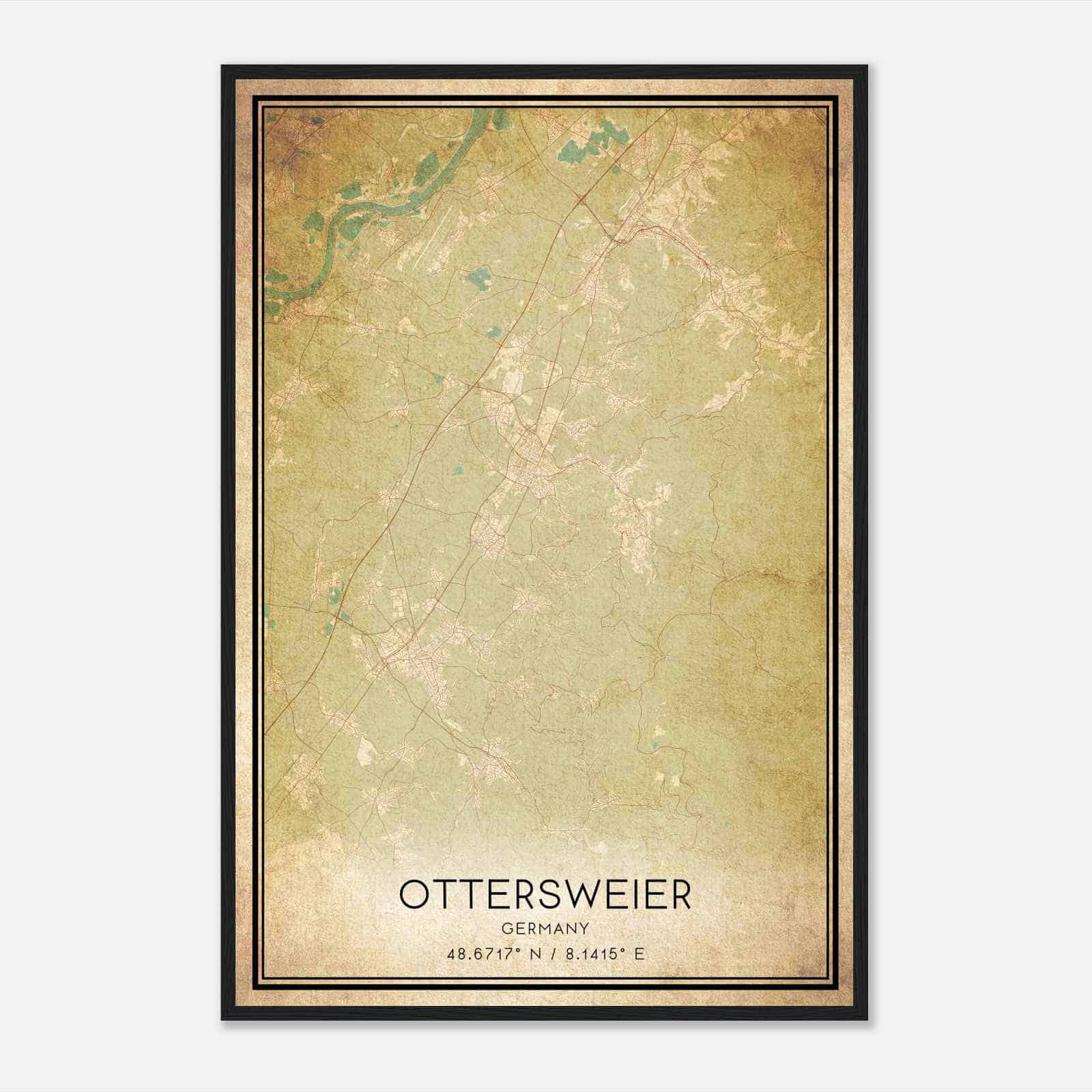 Vintage Ottersweier Germany Map Poster, Ottersweier City Road Wall Art Print