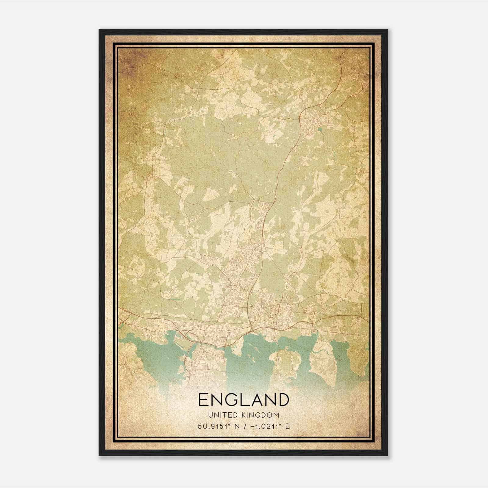 Vintage Waterlooville United Kingdom Map Poster, Waterlooville City Road Wall Art Print