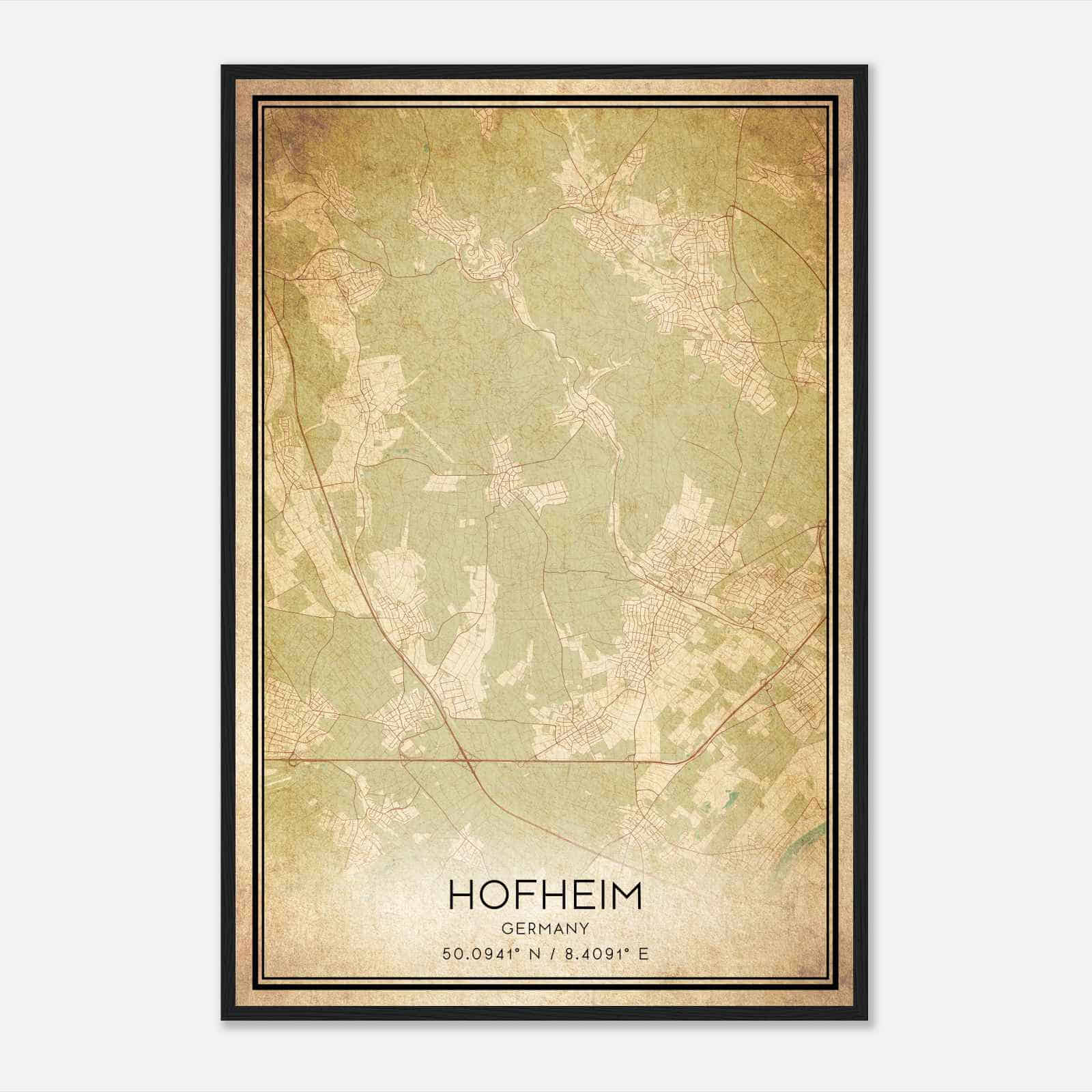Vintage Hofheim Germany Map Poster, Hofheim City Road Wall Art Print