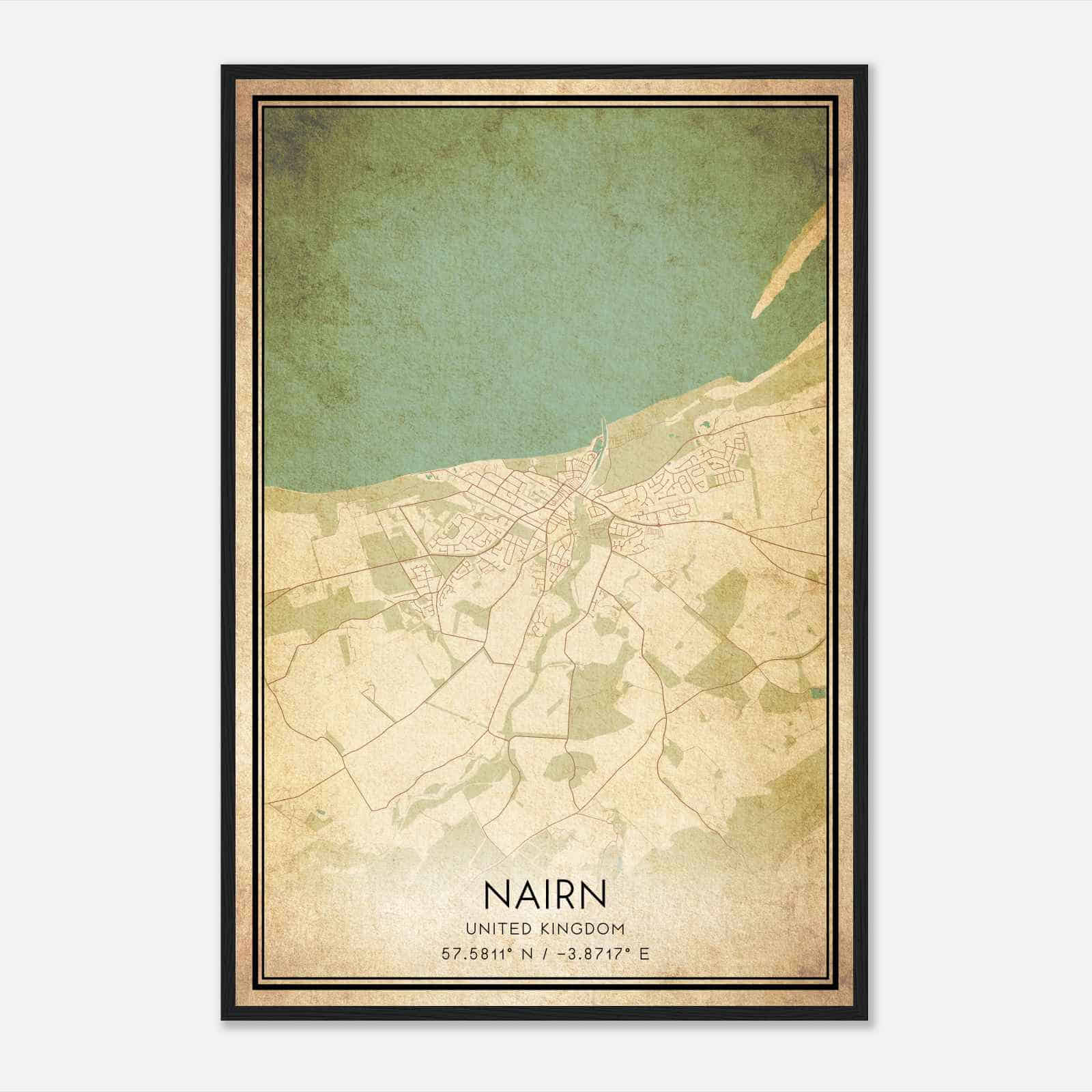 Vintage Nairn United Kingdom Map Poster, Nairn City Road Wall Art Print