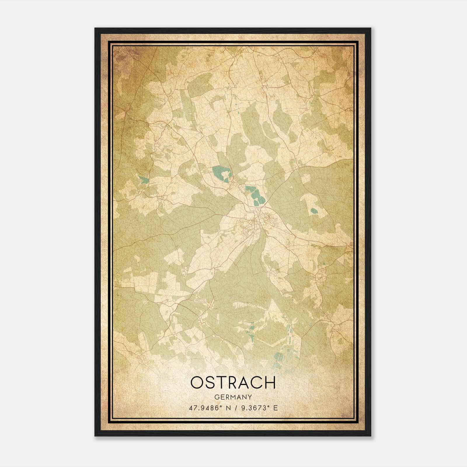 Vintage Ostrach Germany Map Poster, Ostrach City Road Wall Art Print