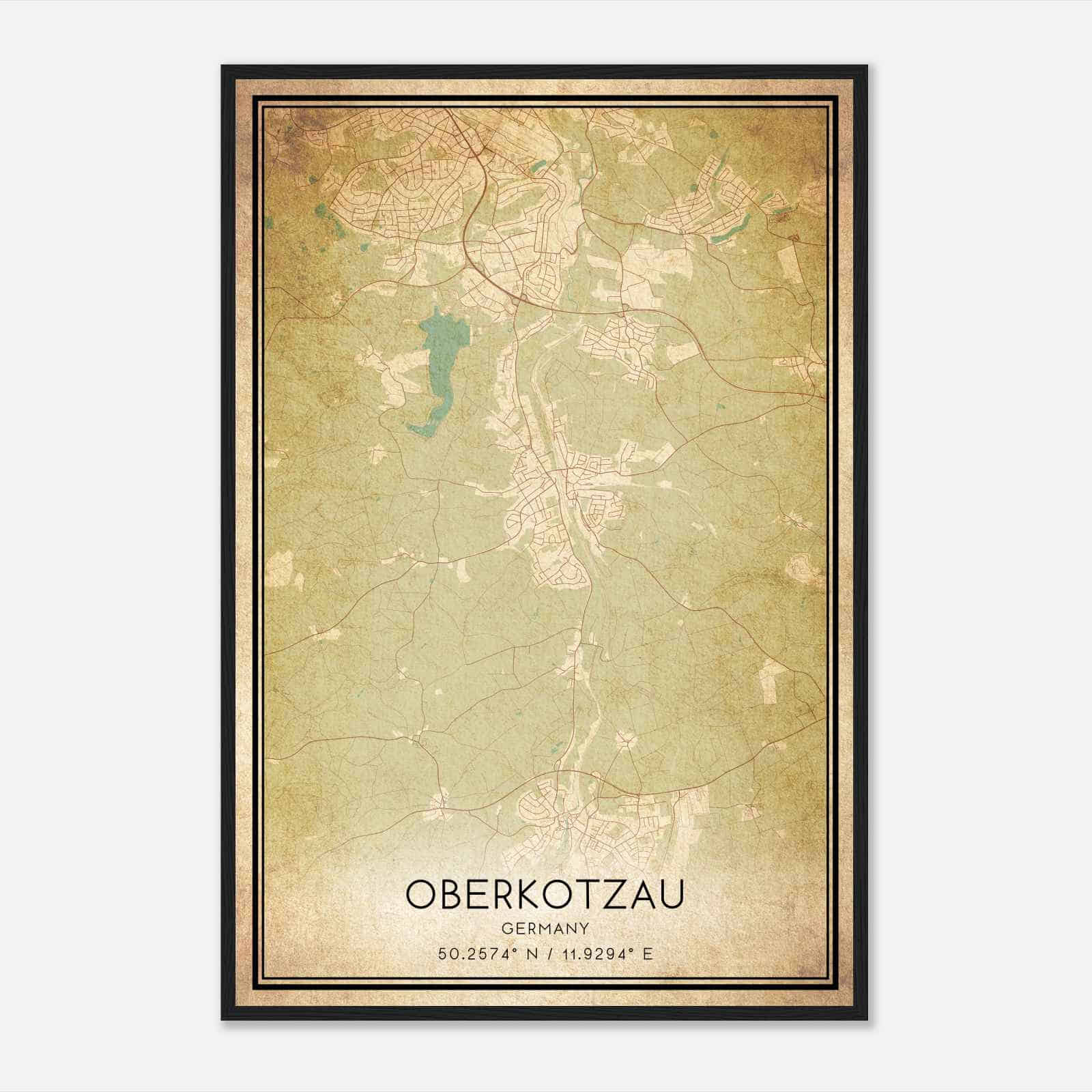 Vintage Oberkotzau Germany Map Poster, Oberkotzau City Road Wall Art Print