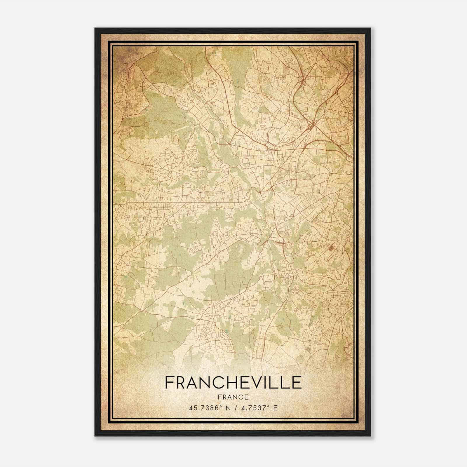 Vintage Francheville France Map Poster, Francheville City Road Wall Art Print