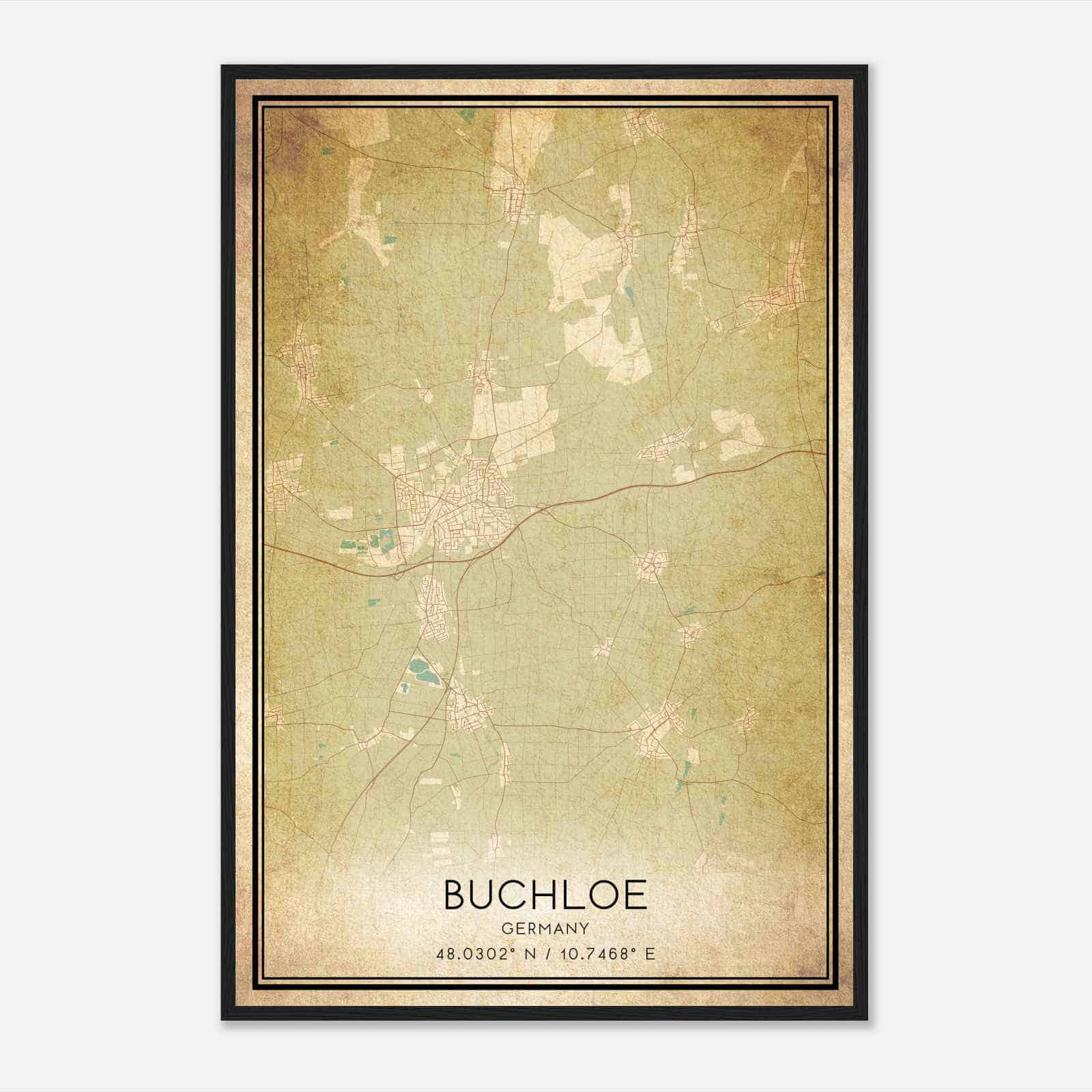 Vintage Buchloe Germany Map Poster, Buchloe City Road Wall Art Print