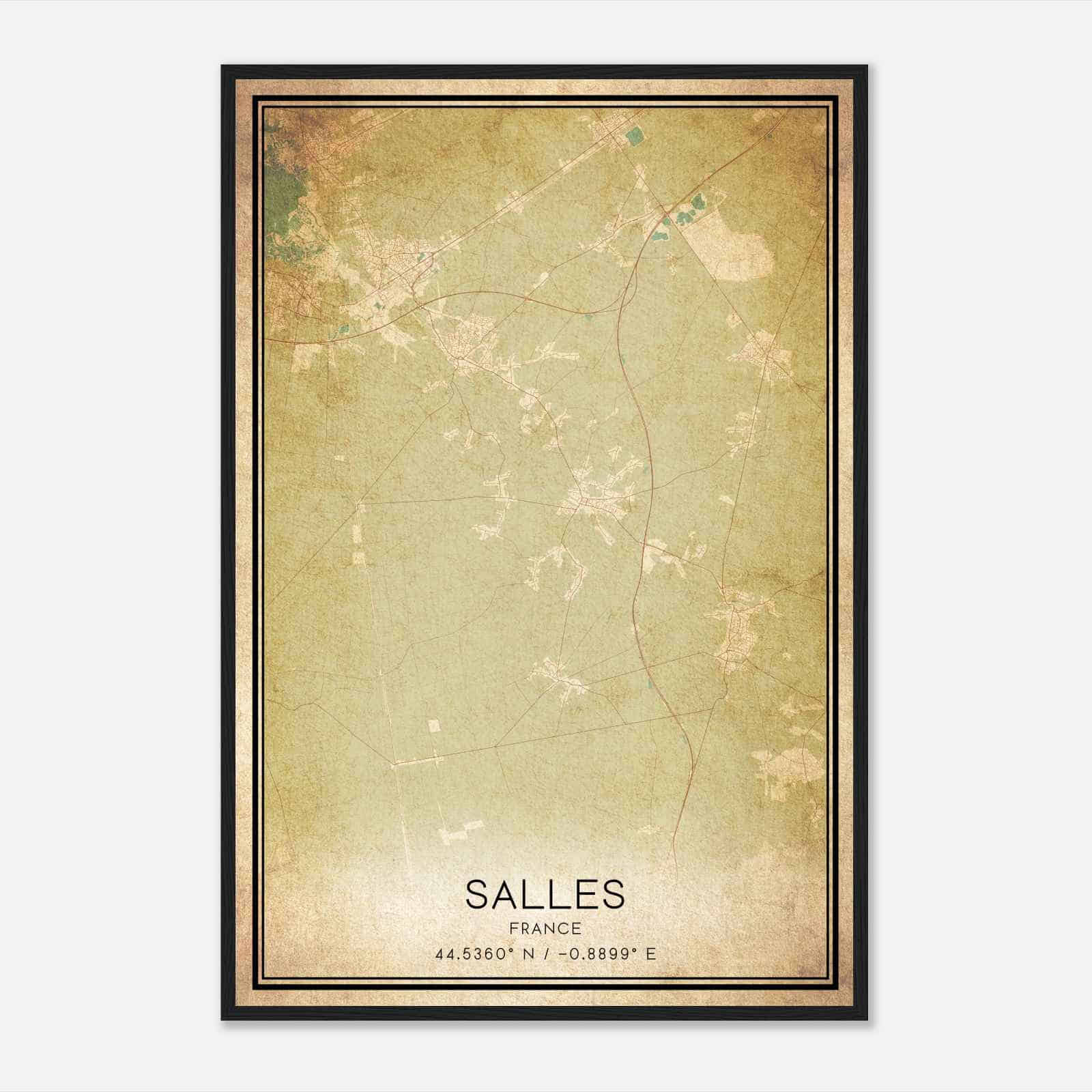 Vintage Salles France Map Poster, Salles City Road Wall Art Print
