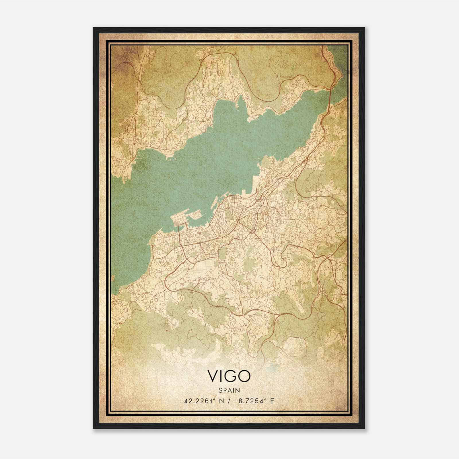 Vintage Vigo Spain Map Poster, Vigo City Road Wall Art Print