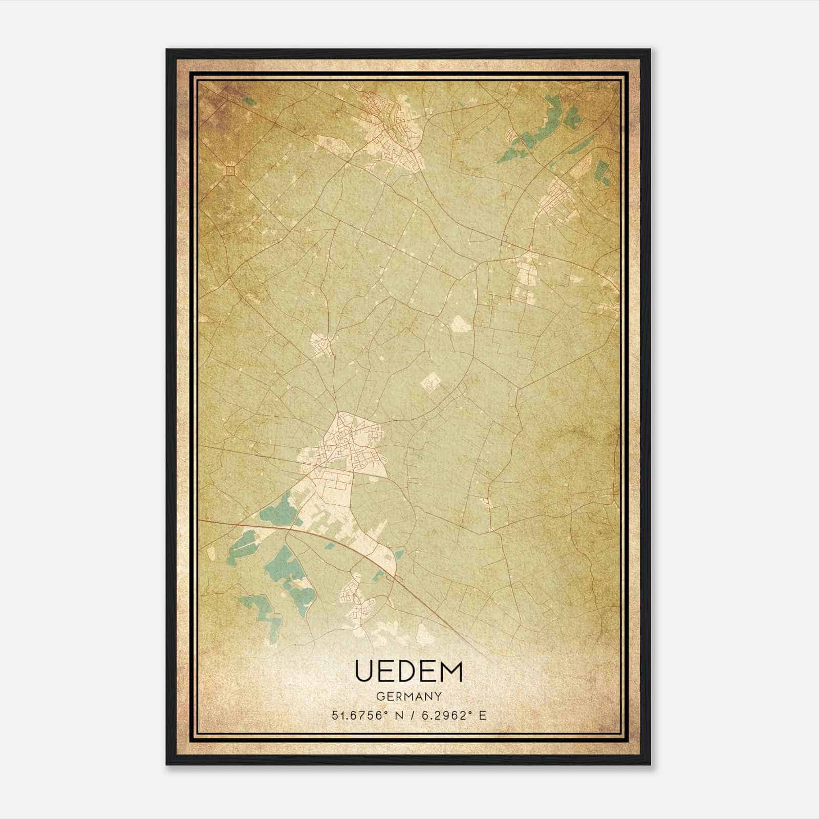Vintage Uedem Germany Map Poster, Uedem City Road Wall Art Print