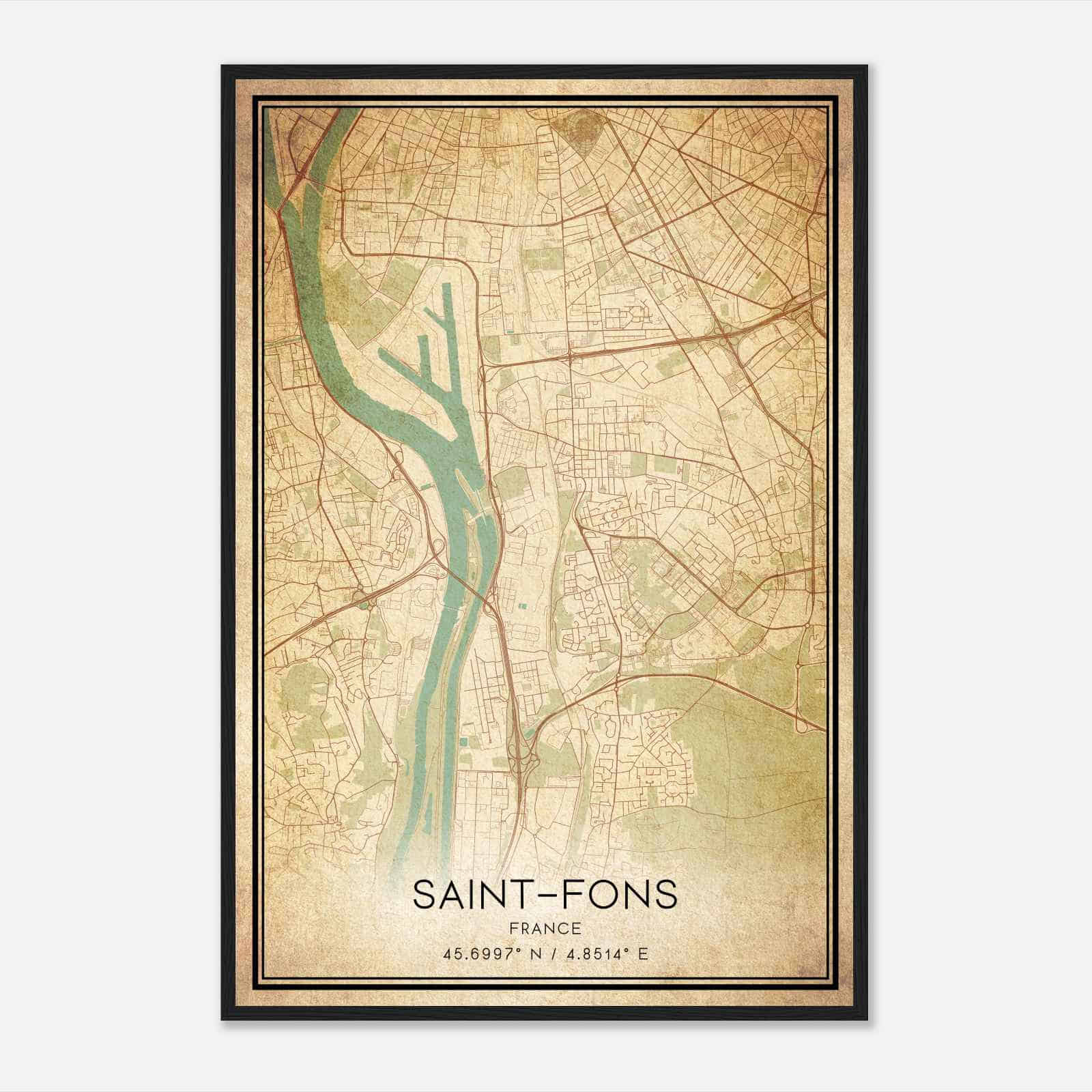 Vintage Saint-Fons France Map Poster, Saint-Fons City Road Wall Art Print