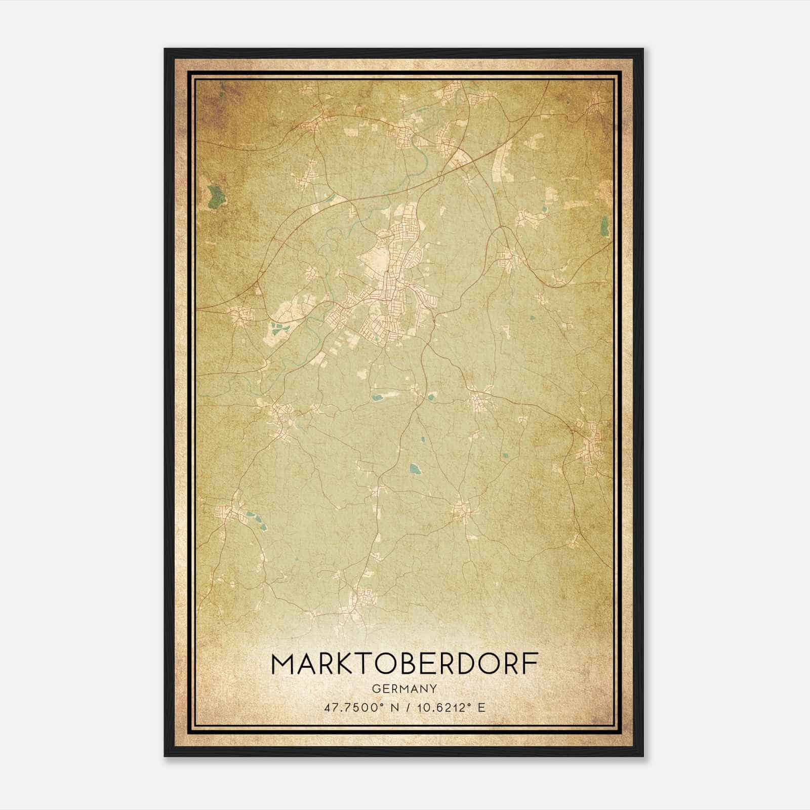 Vintage Marktoberdorf Germany Map Poster, Marktoberdorf City Road Wall Art Print