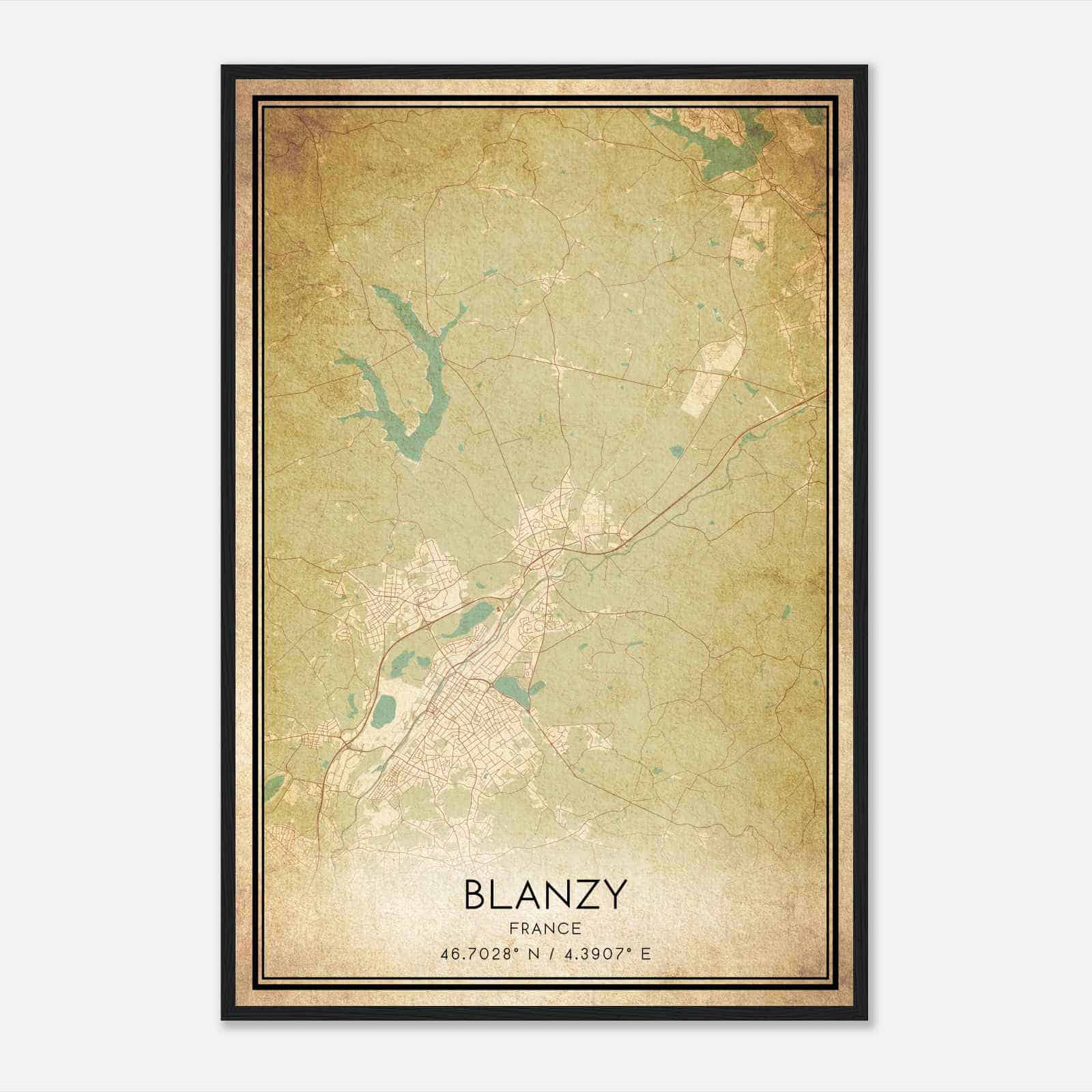 Vintage Blanzy France Map Poster, Blanzy City Road Wall Art Print Vintage Blanzy France Map Poster, Blanzy City Road Wall Art Print