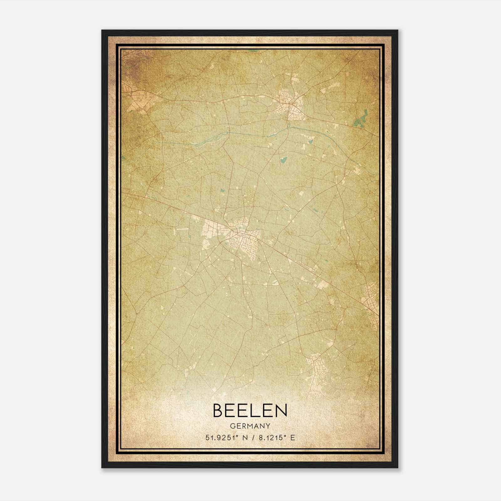 Vintage Beelen Germany Map Poster, Beelen City Road Wall Art Print