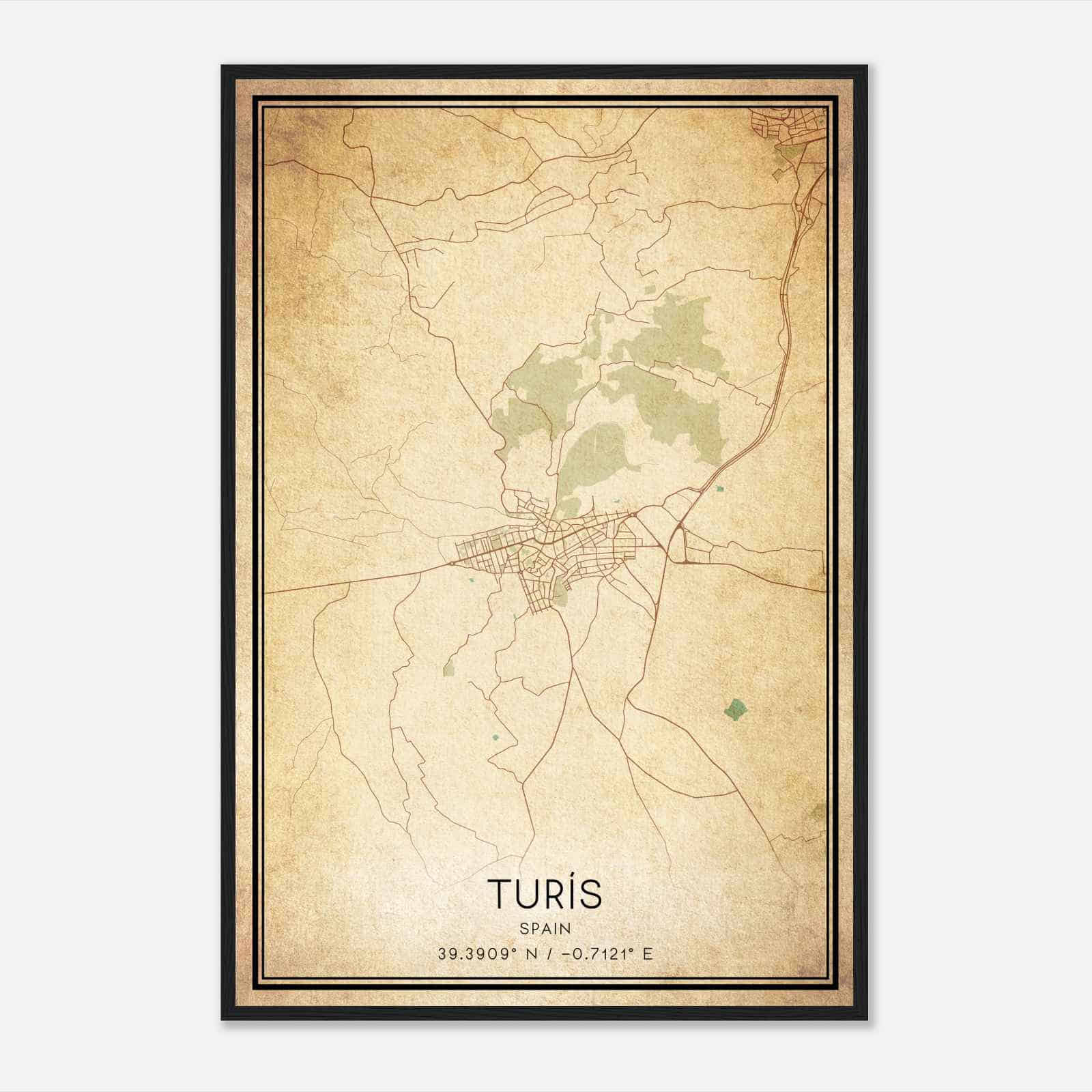 Vintage Turis Spain Map Poster, Turis City Road Wall Art Print