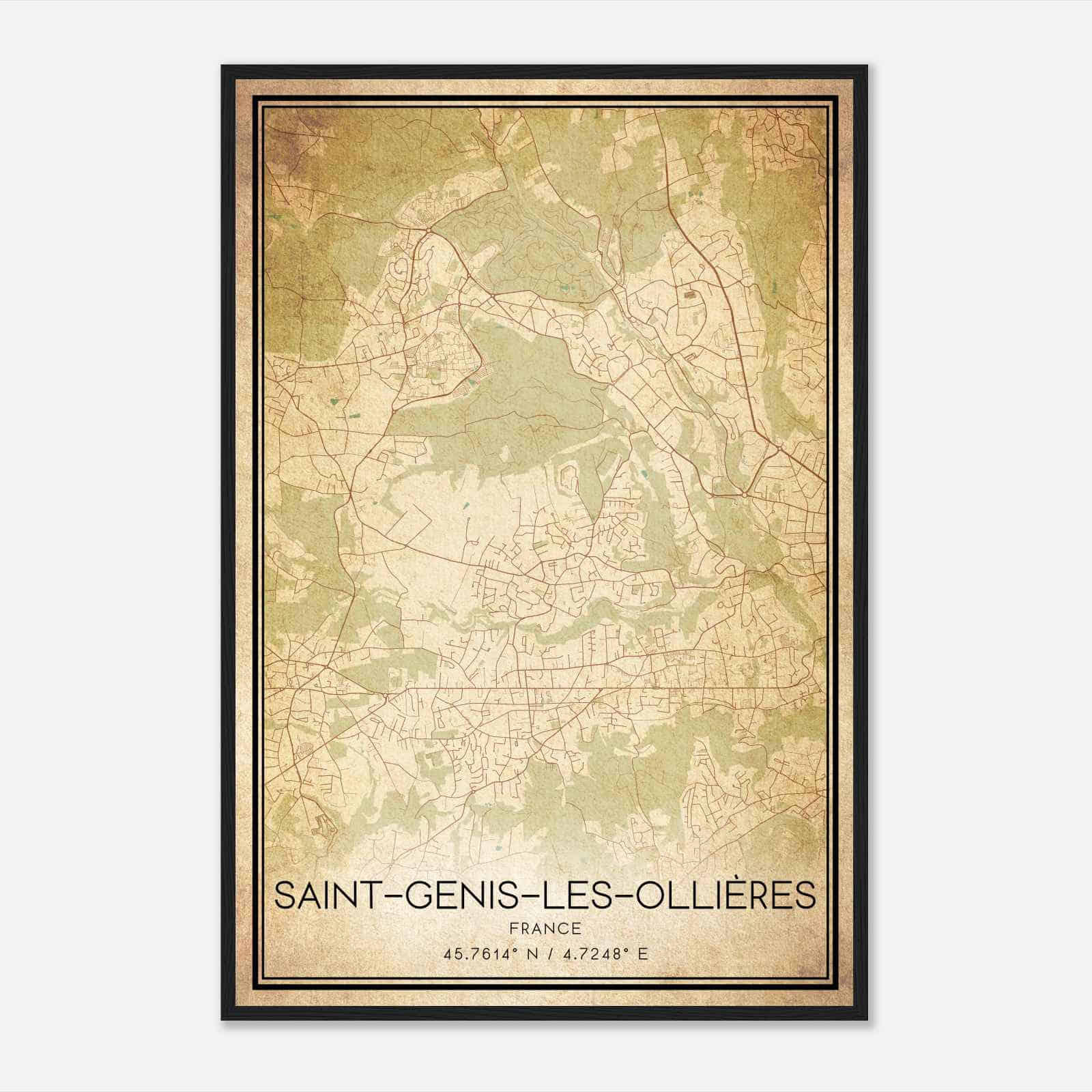 Vintage Saint-Genis-les-Ollieres France Map Poster, Saint-Genis-les-Ollieres City Road Wall Art Print
