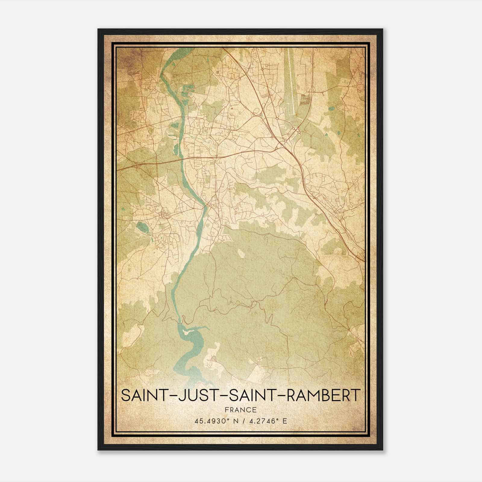 Vintage Saint-Just-sur-Loire France Map Poster, Saint-Just-sur-Loire City Road Wall Art Print