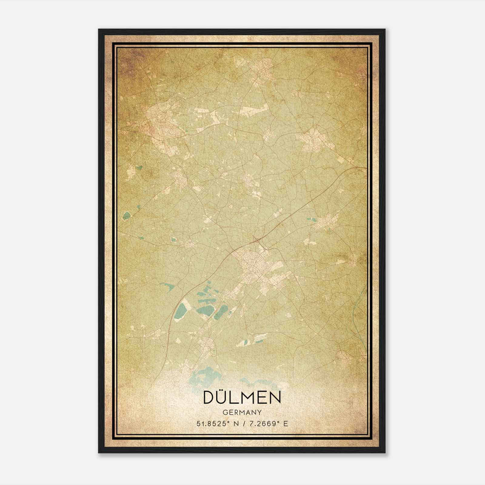 Vintage Dulmen Germany Map Poster, Dulmen City Road Wall Art Print