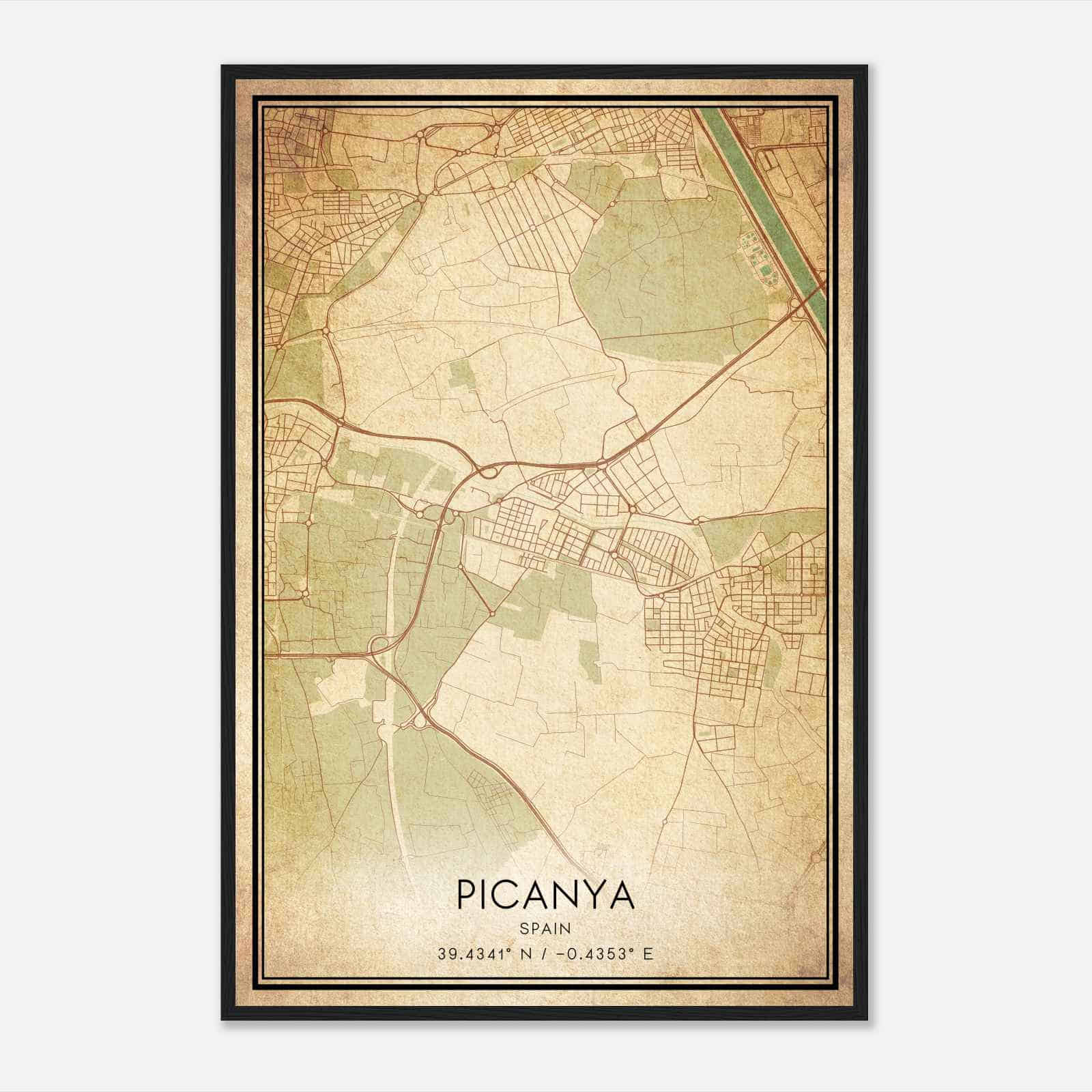Vintage Picana Spain Map Poster, Picana City Road Wall Art Print