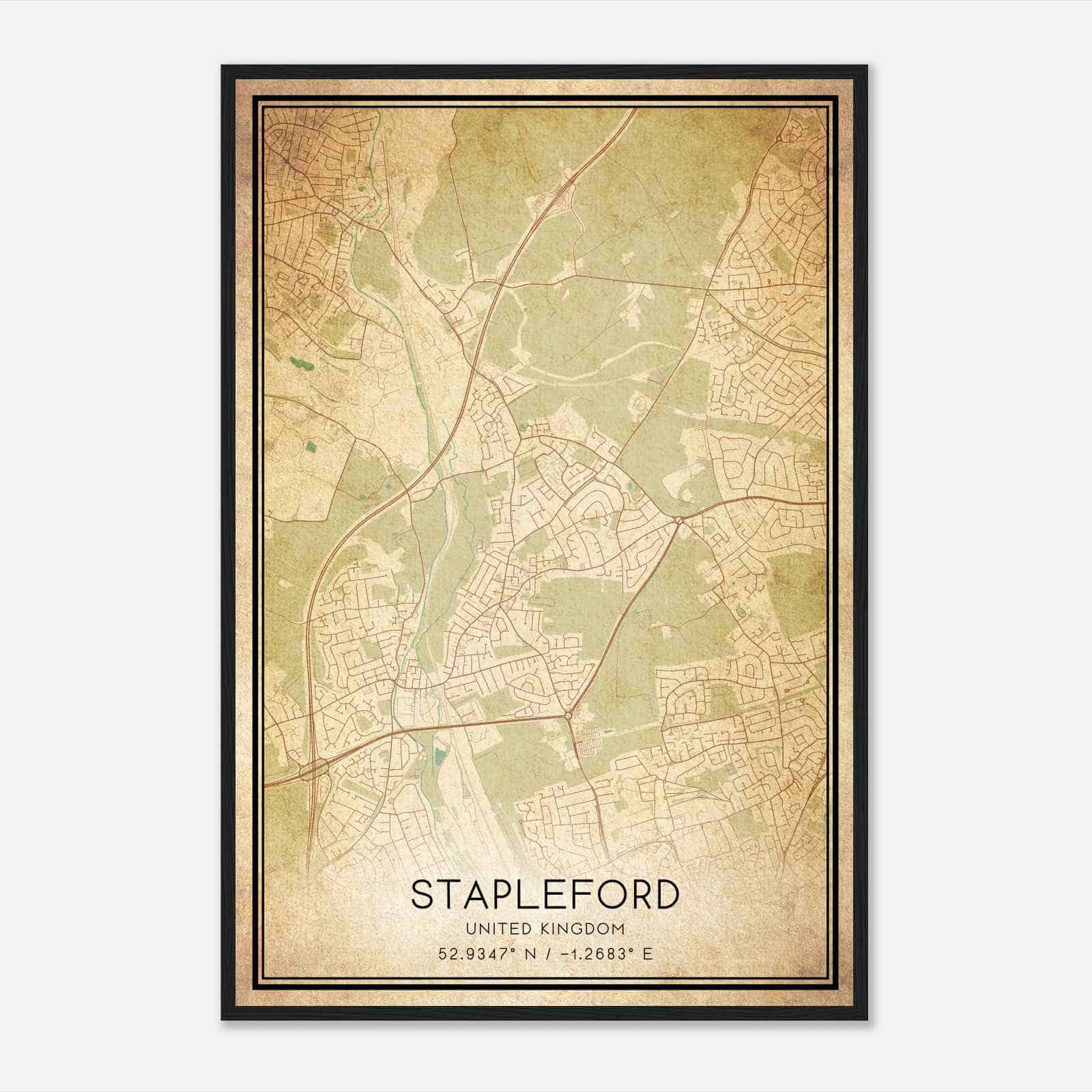 Vintage Stapleford United Kingdom Map Poster, Stapleford City Road Wall Art Print