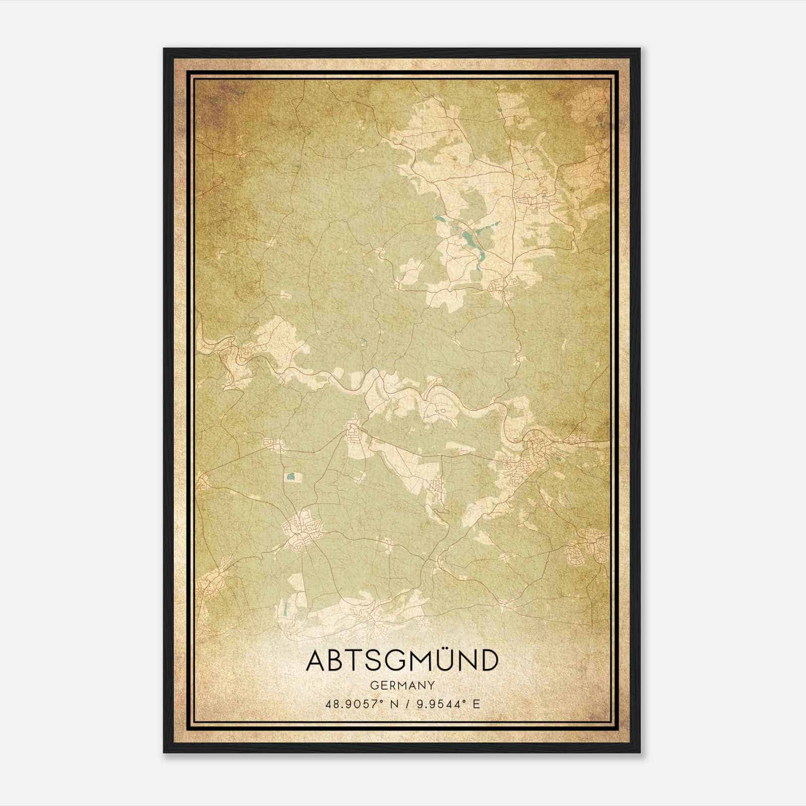 Vintage Abtsgmund Germany Map Poster, Abtsgmund City Road Wall Art Print