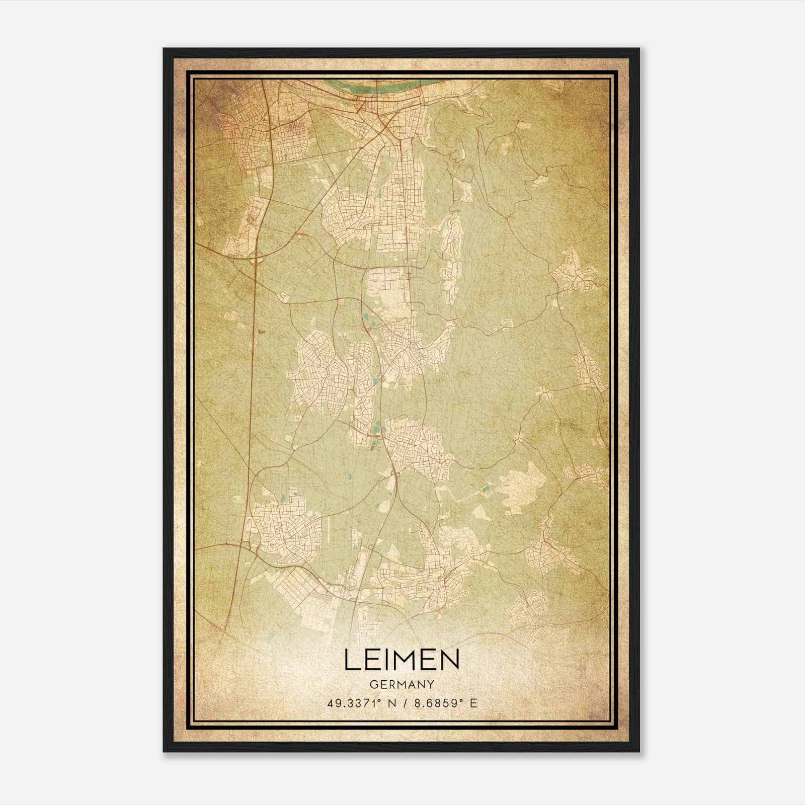 Vintage Leimen Germany Map Poster, Leimen City Road Wall Art Print