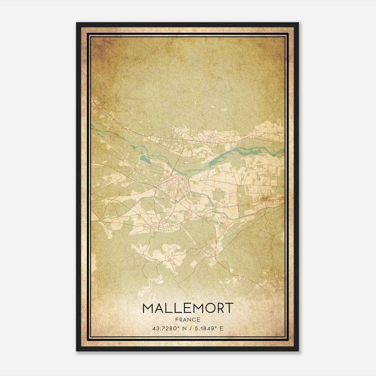 Vintage Mallemort France Map Poster, Mallemort City Road Wall Art Print