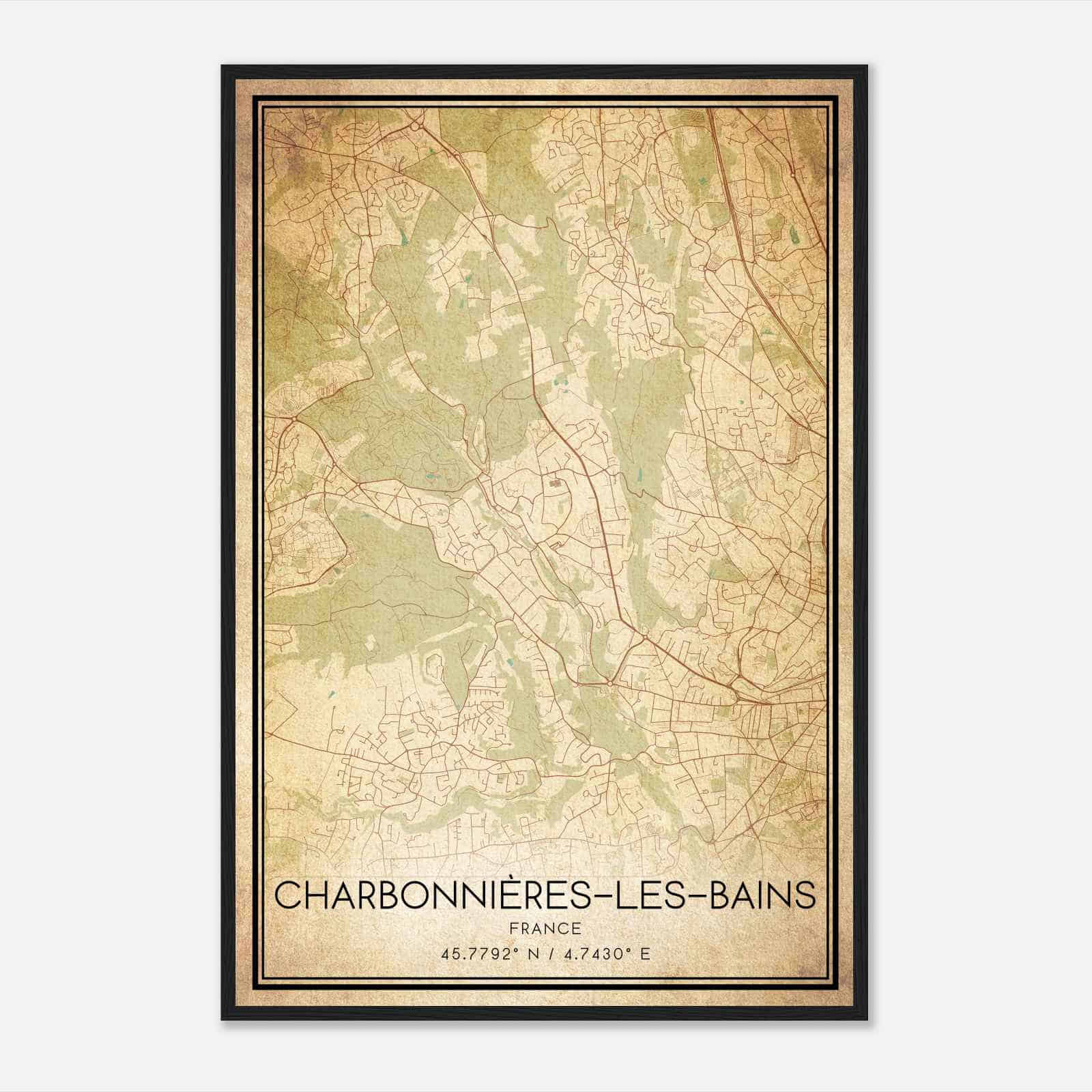 Vintage Charbonnieres-les-Bains France Map Poster, Charbonnieres-les-Bains City Road Wall Art Print