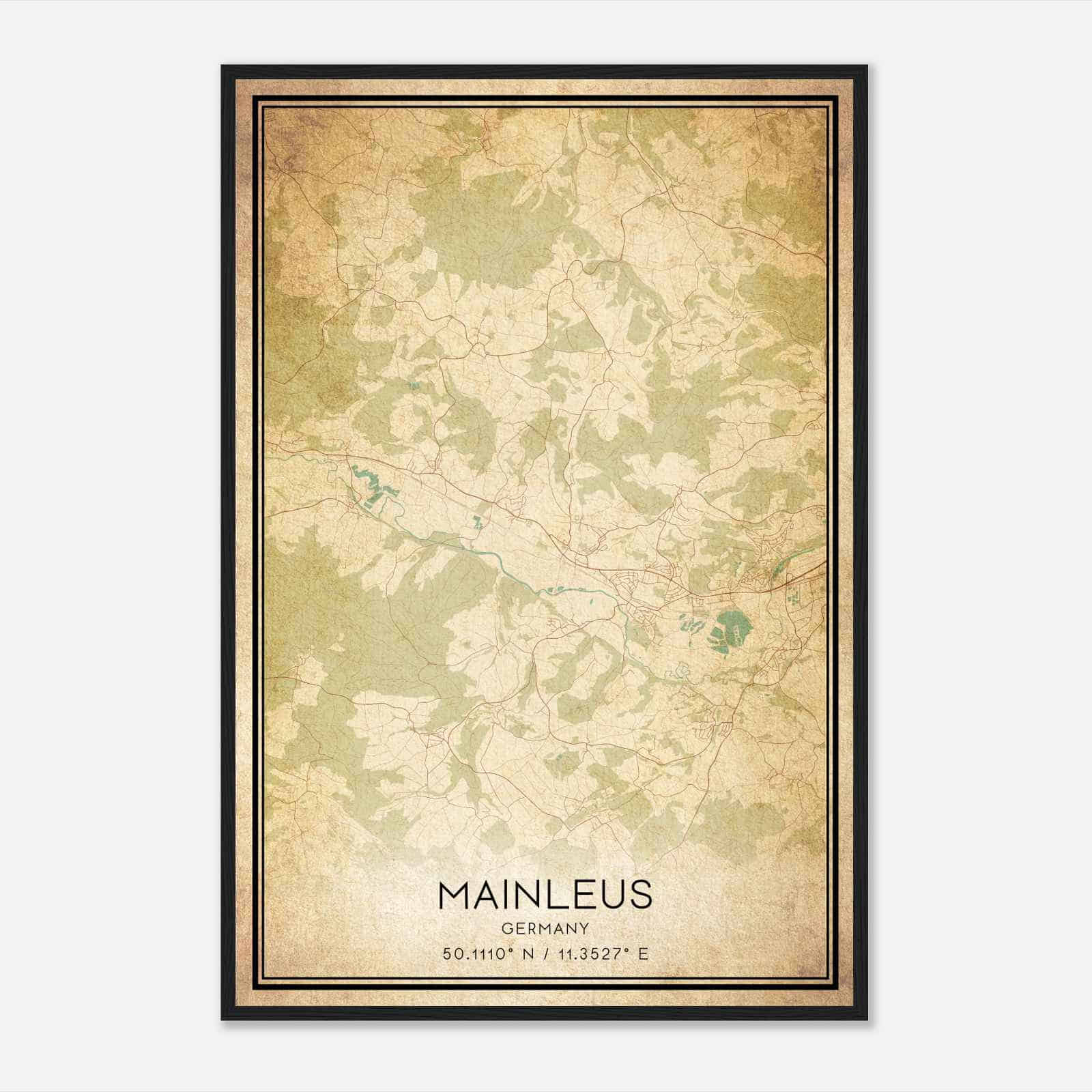 Vintage Mainleus Germany Map Poster, Mainleus City Road Wall Art Print