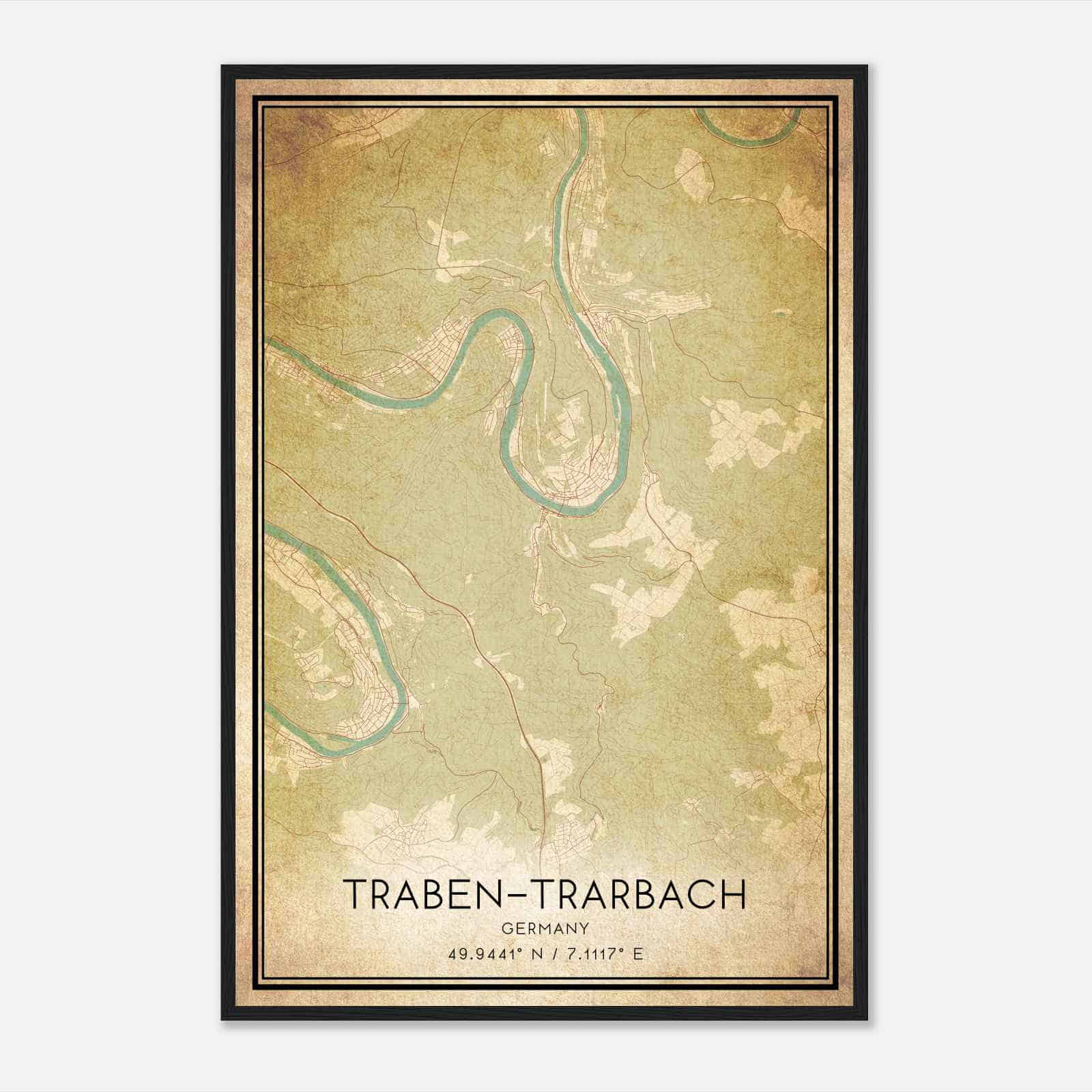 Vintage Traben-Trarbach Germany Map Poster, Traben-Trarbach City Road Wall Art Print