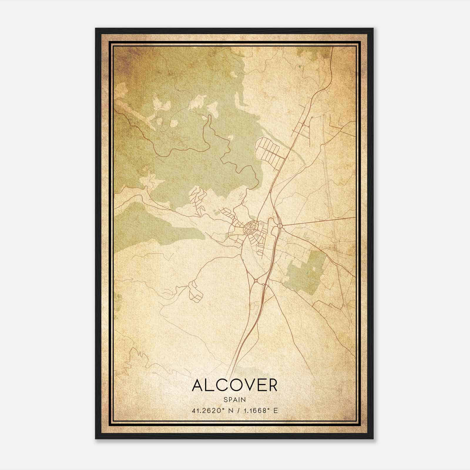 Vintage Alcover Spain Map Poster, Alcover City Road Wall Art Print Vintage Alcover Spain Map Poster, Alcover City Road Wall Art Print