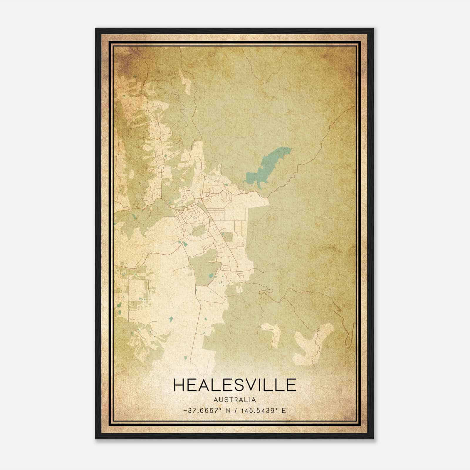 Vintage Healesville Australia Map Poster, Healesville City Road Wall Art Print Vintage Healesville Australia Map Poster, Healesville City Road Wall Art Print