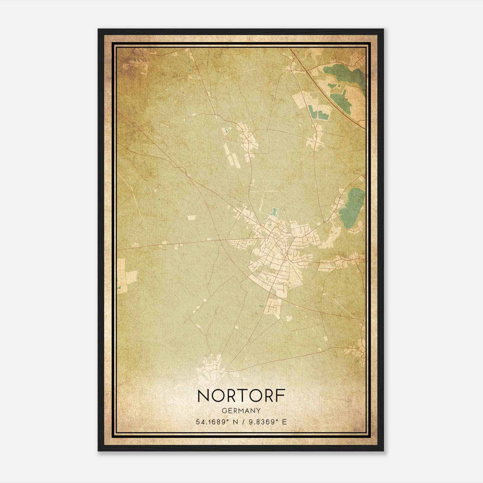 Vintage Nortorf Germany Map Poster, Nortorf City Road Wall Art Print
