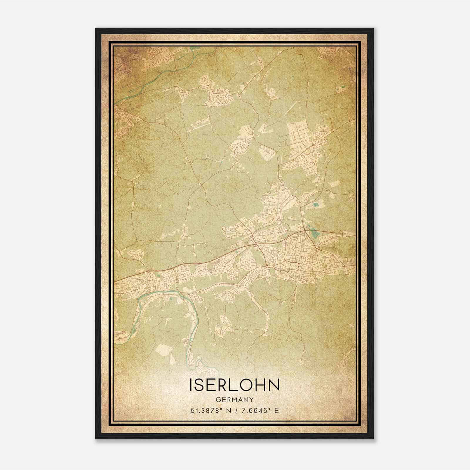 Vintage Iserlohn Germany Map Poster, Iserlohn City Road Wall Art Print